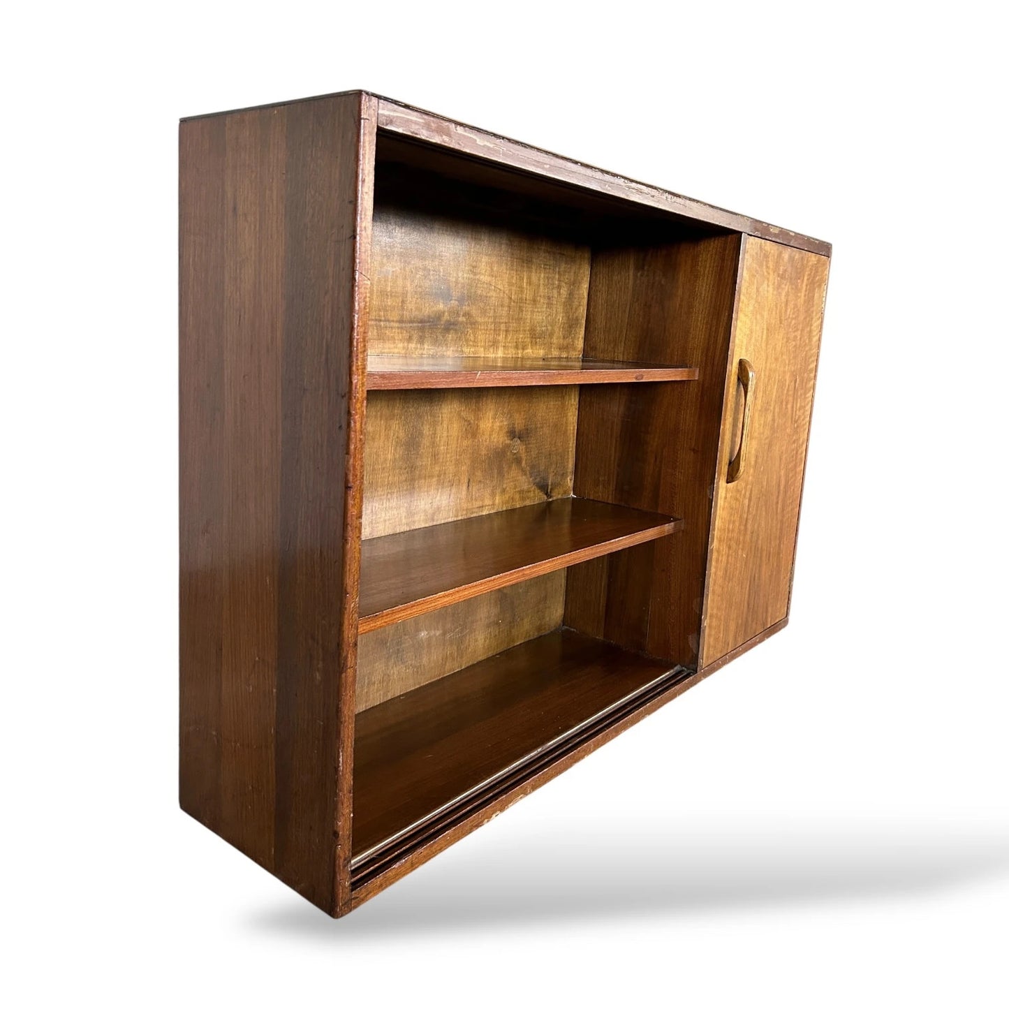 Mid Century Walnut Bookcase with Cupboard – Vintage Bookshelf Storage Cabinet