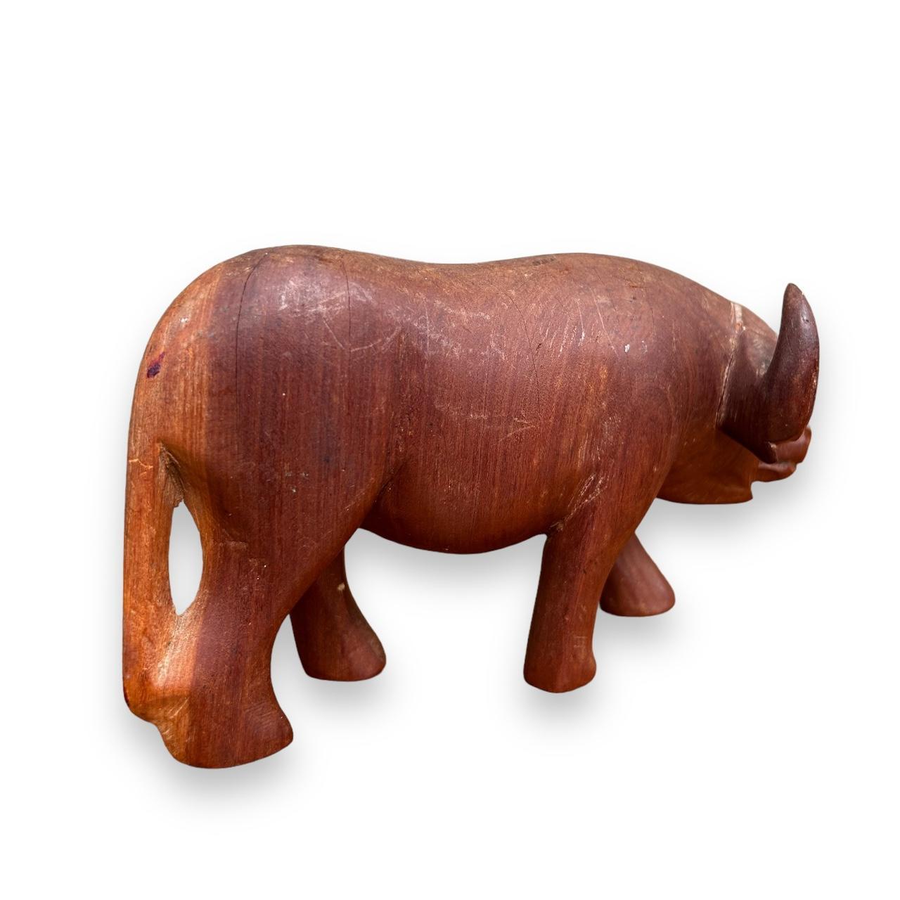 Mid Century Teak Wood Carved Buffalo Sculpture