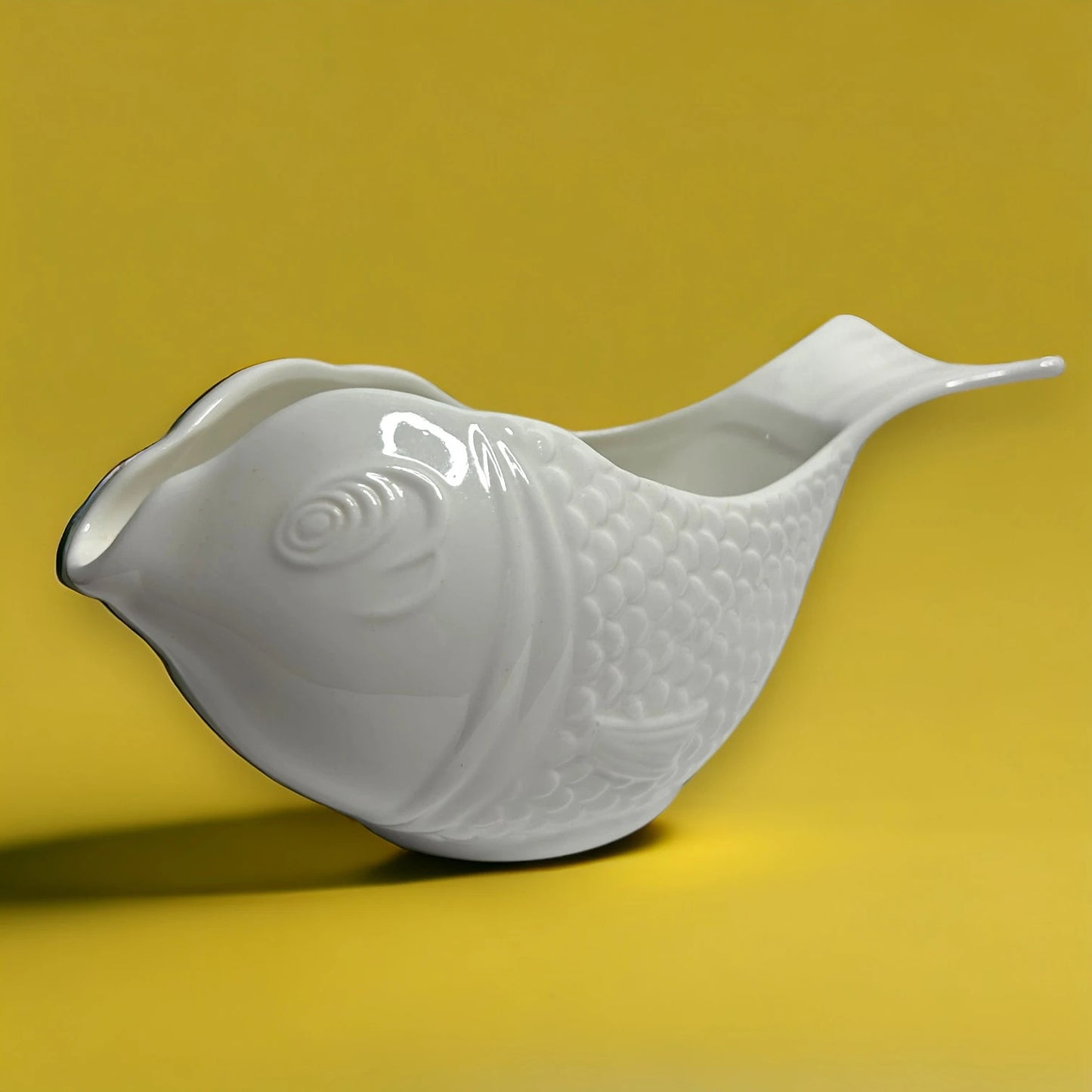 Vintage 1980s Ceramic White Fish Pot
