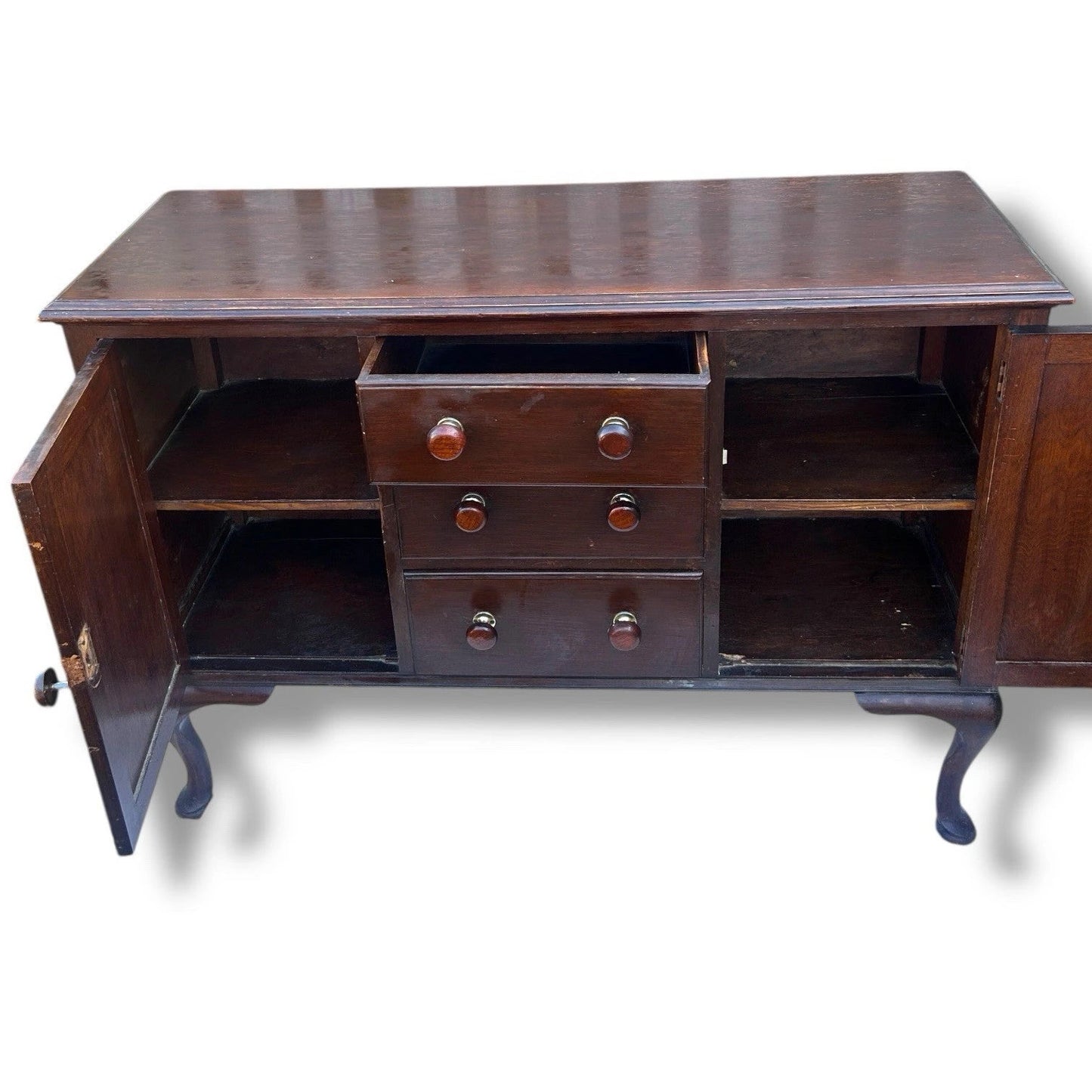 Vintage Dark Oak Kitchen Unit Sideboard – Queen Anne Revival Style