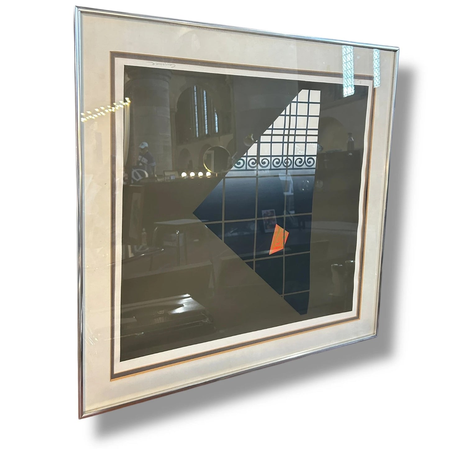 Mid Century Modern Surrealist Abstract Framed Window Artwork