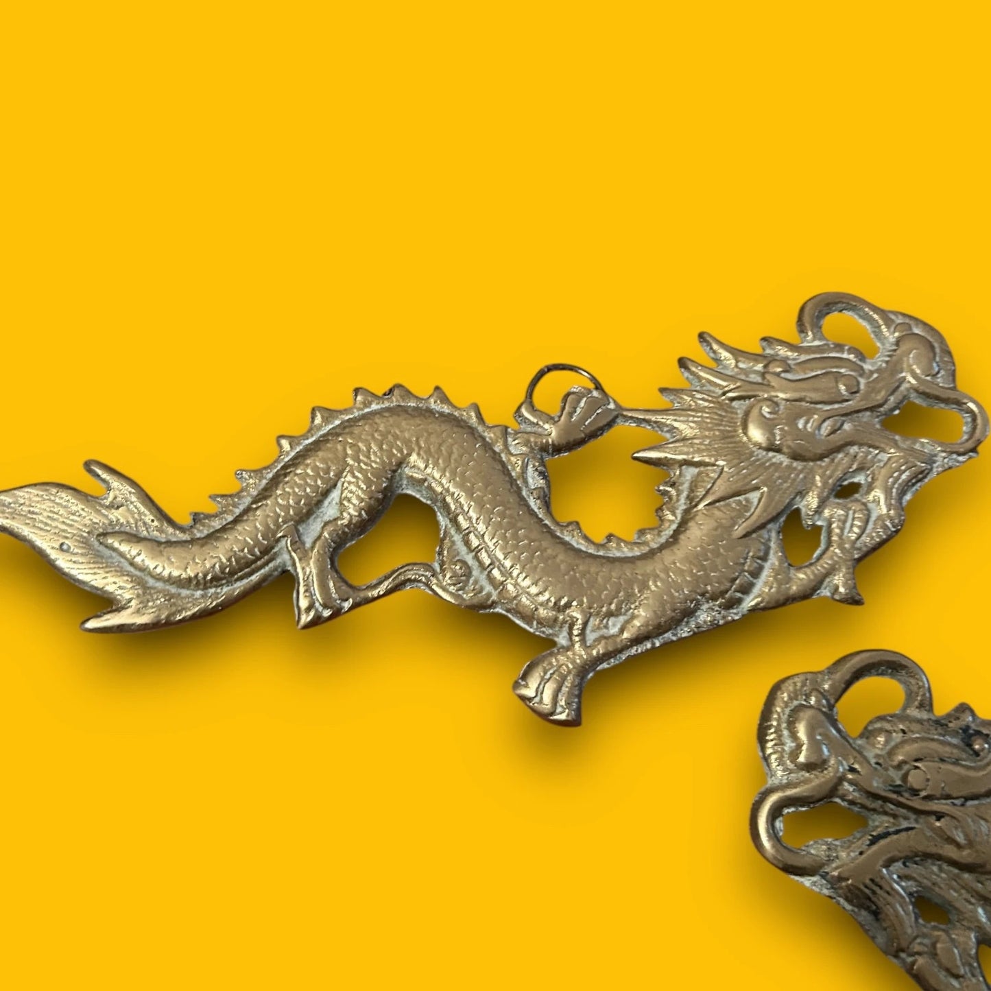 Vintage 1960s Chinese Brass Dragon Wall Hangings