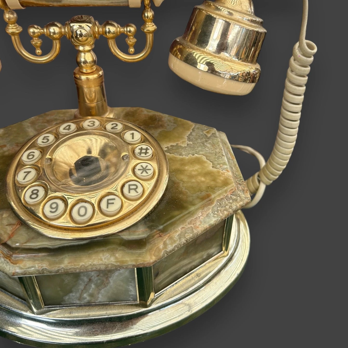 Vintage Made in Italy Telco Brand Green Onyx Marble Retro Telephone