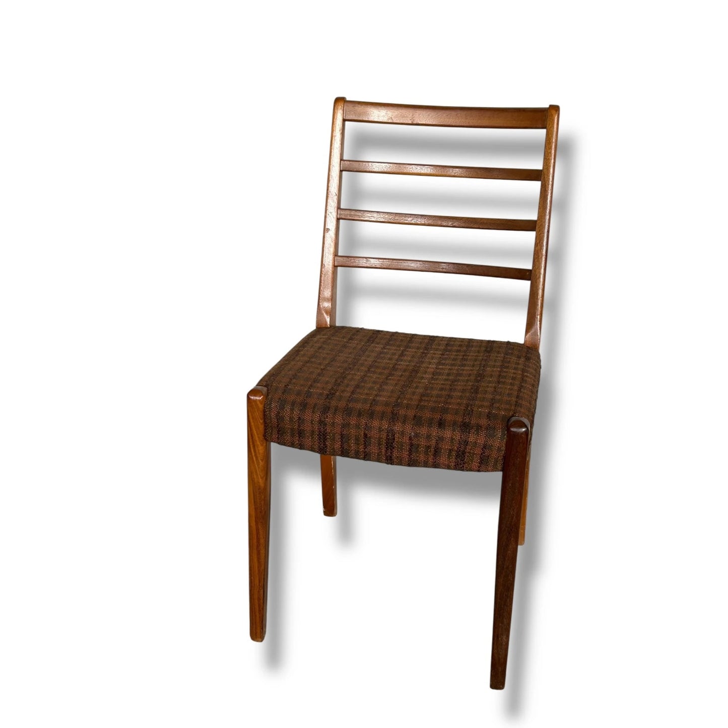 Pair of Vintage Danish Dining Chairs – Mid Century Modern Ladder Back Chairs with Plaid Upholstery