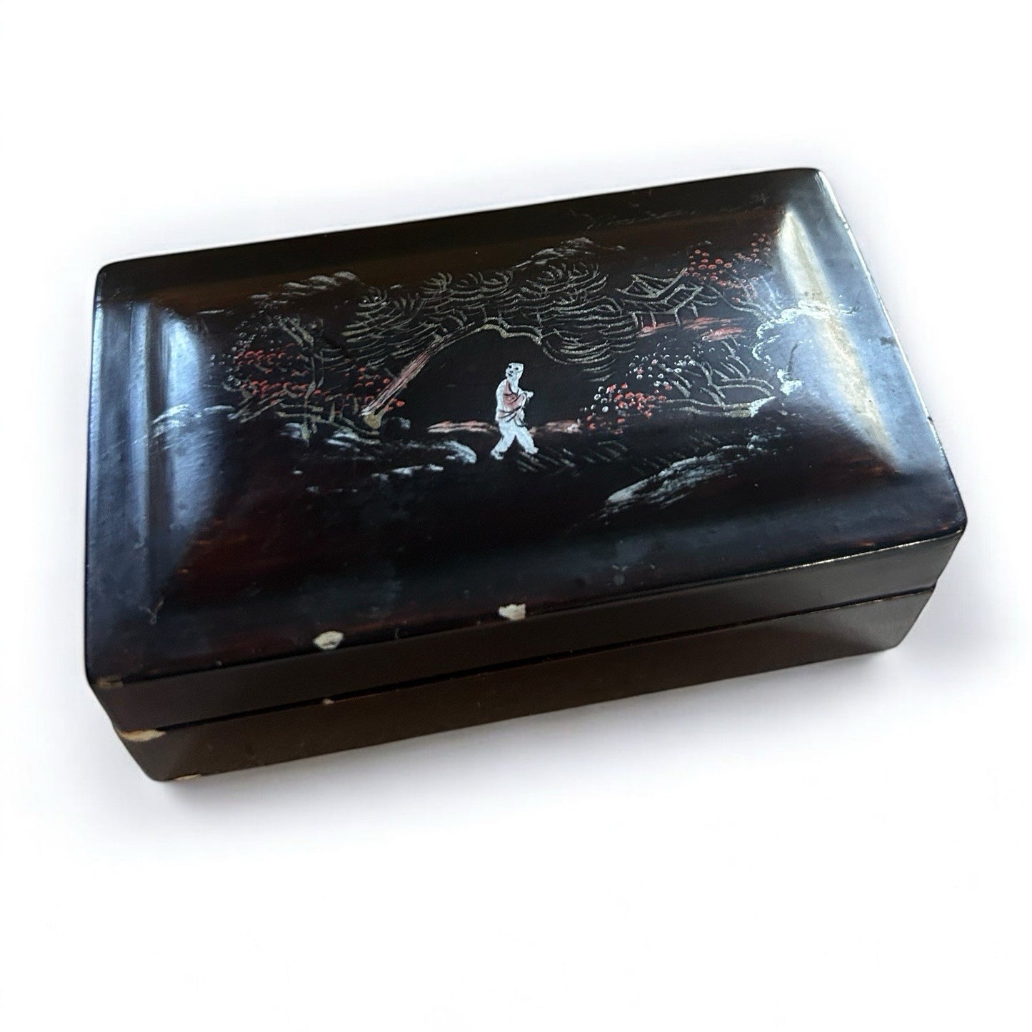 Vintage Chinese lacquer dark wood trinket box