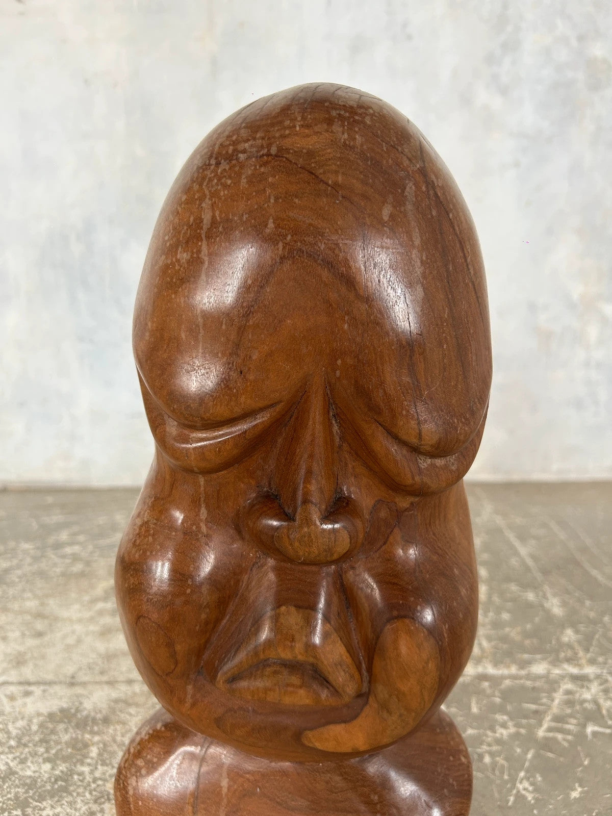 Mid Century Modern Carved Walnut Wood Maui Tiki Sculpture