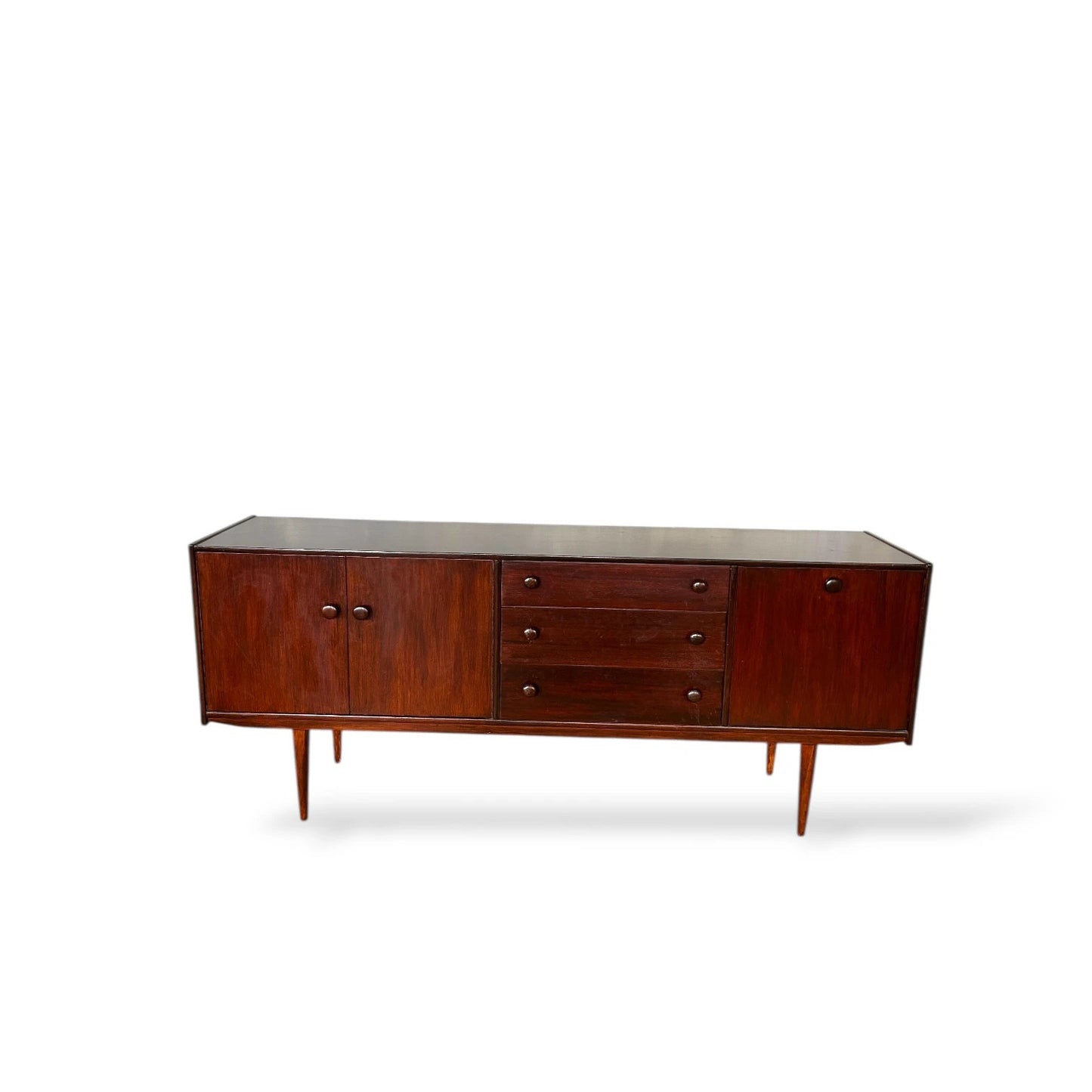 Mid Century Rosewood Effect Sideboard, Retro Credenza with Drawers and Cupboards