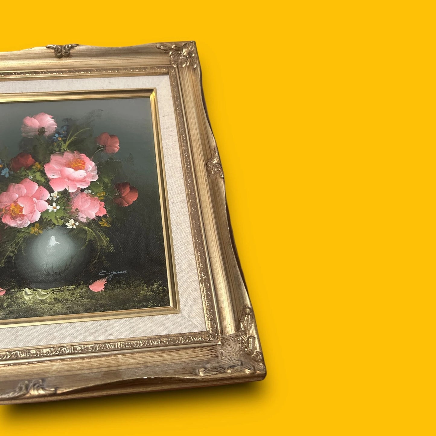 Vintage 1970s Floral Art Gilt Oil Painting