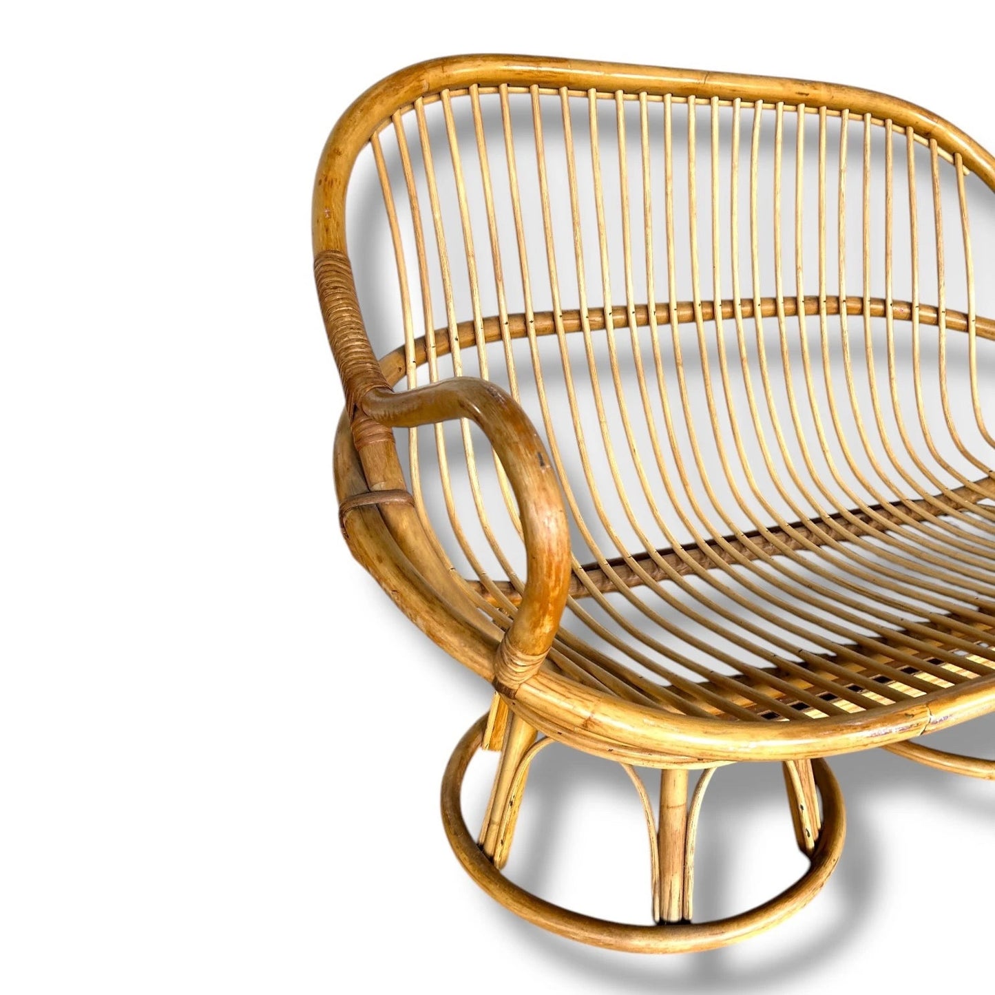 Vintage Rattan Loveseat Sofa – Mid Century Boho Wicker 2 Seater
