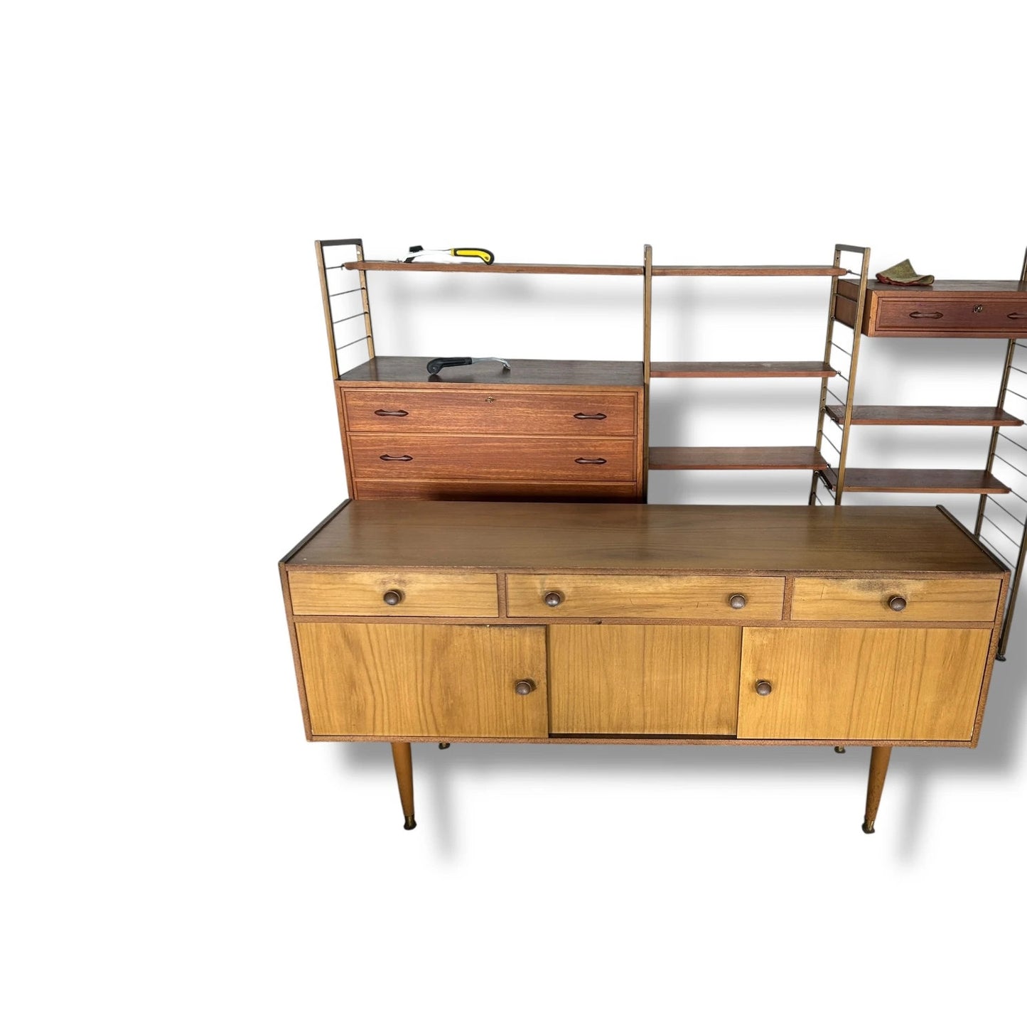 Mid Century Sideboard | Vintage Teak Credenza with Drawers & Cupboards