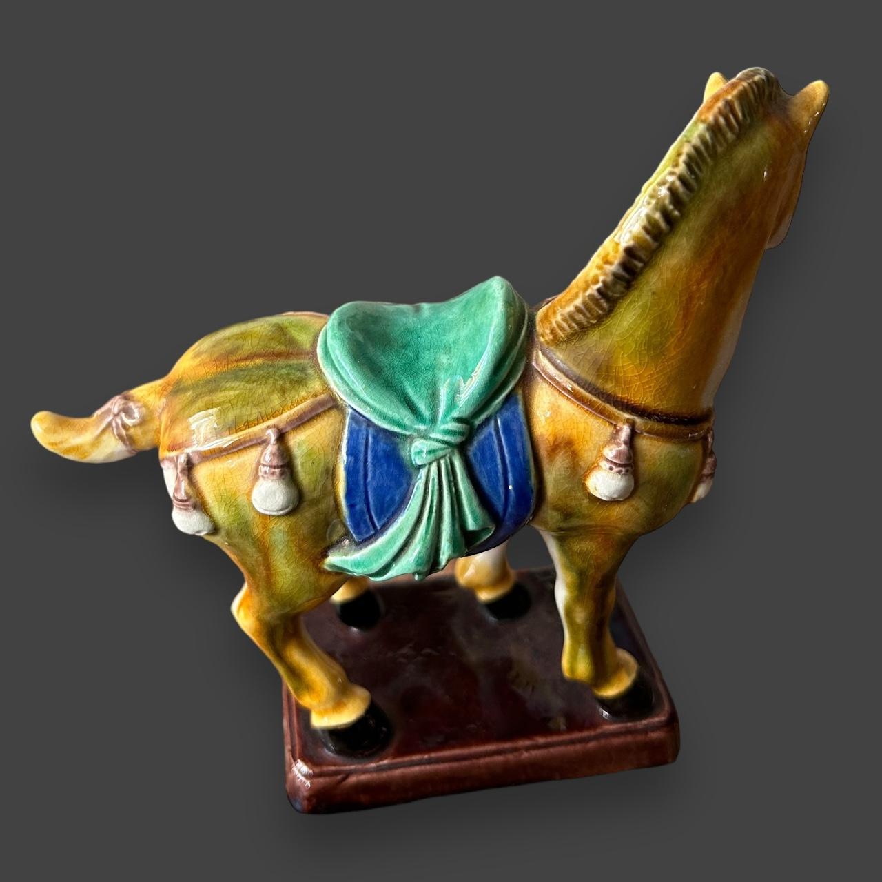 Vintage 1970s Tang Dynasty Style War Horse Ceramic Figurine