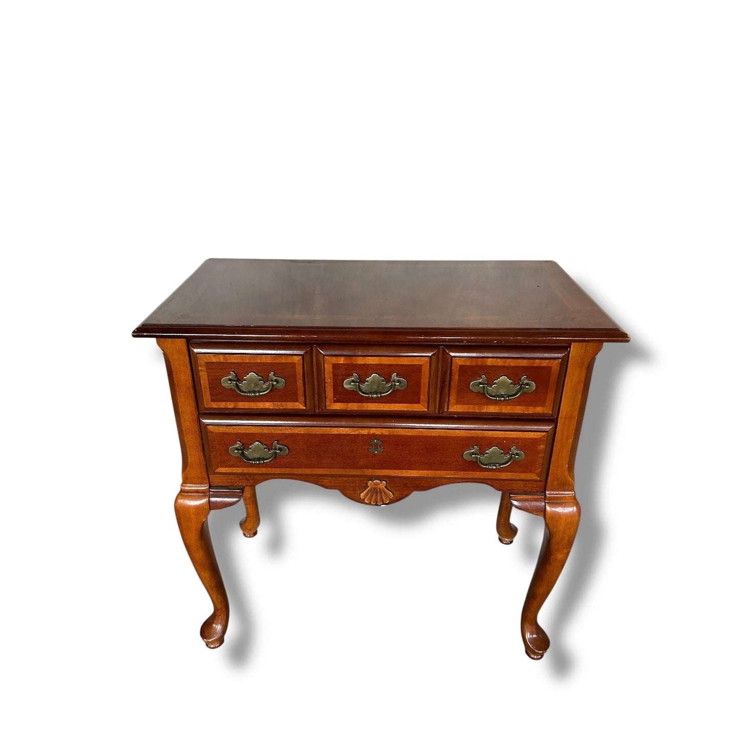 Vintage Queen Anne Style Marquetry Chest – 2 Drawer Side Cabinet with Brass Handles