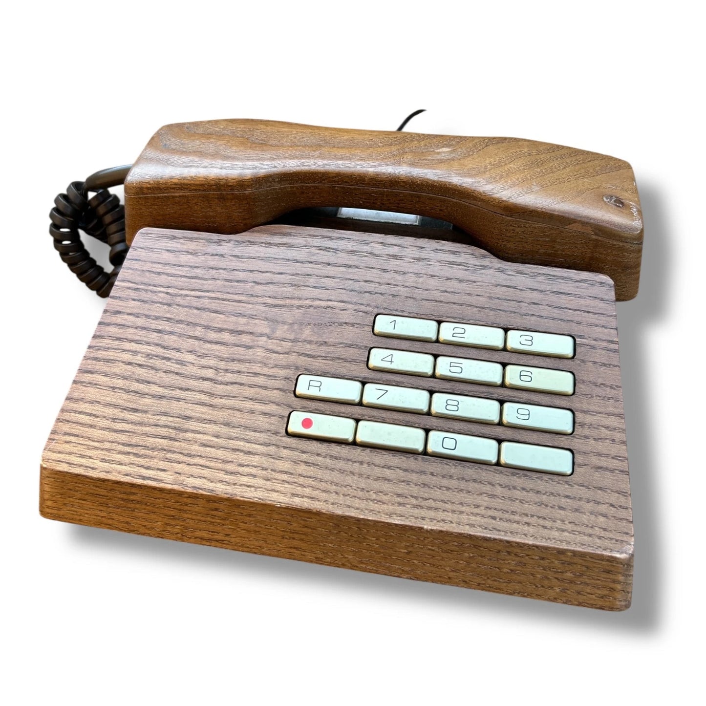 Mid Century Modern Elm Wood Push Button Telephone by Gfeller Trub