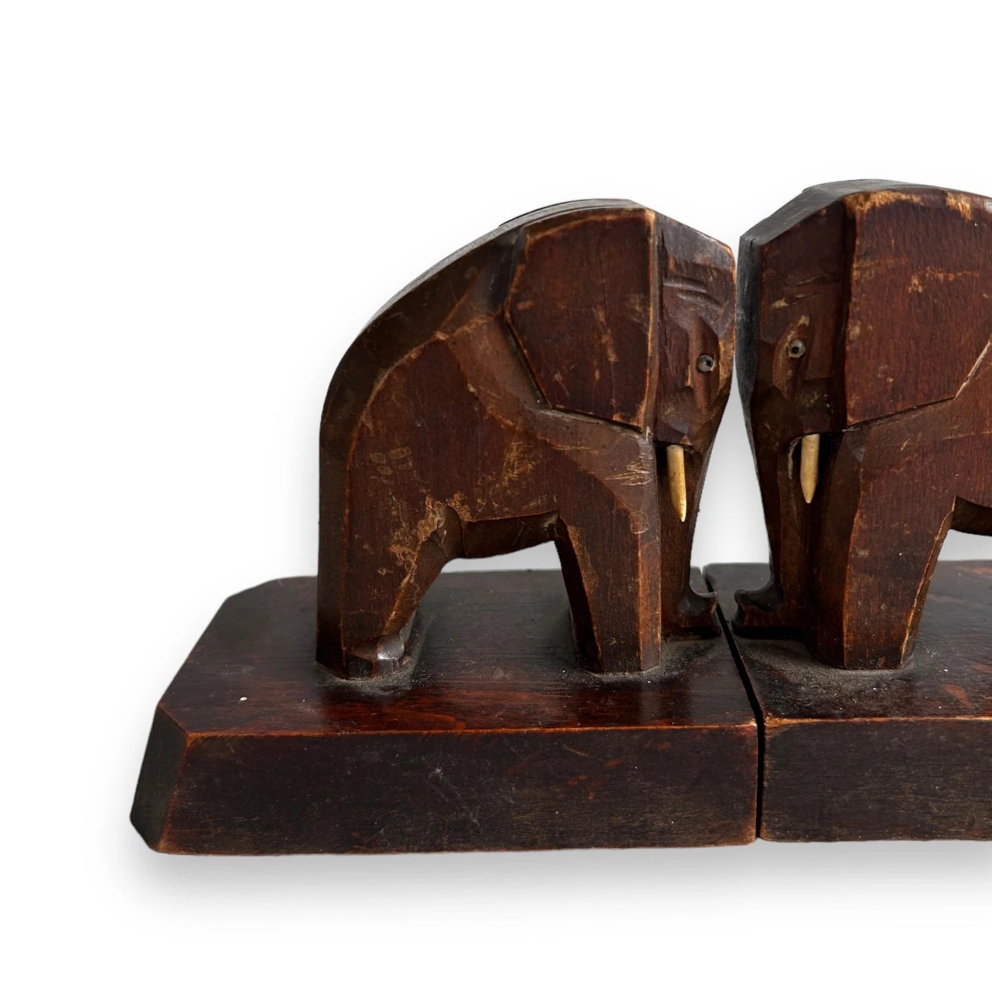 Mid century carved wood elephant bookends