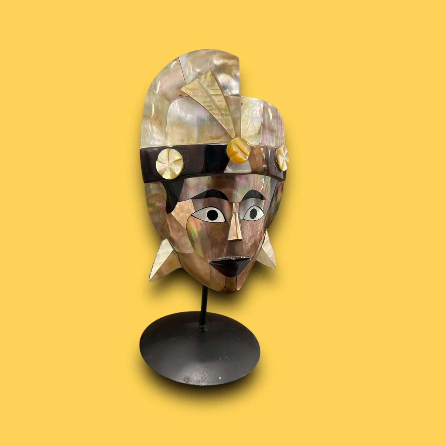 Vintage 1970s Mother of Pearl Shell African Mask