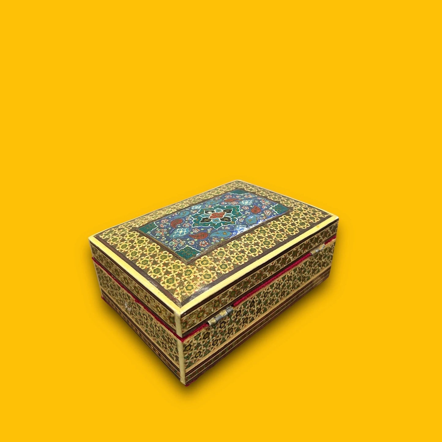 Vintage 1970s Persian Khatam Mosaic Wood Jewellery Box