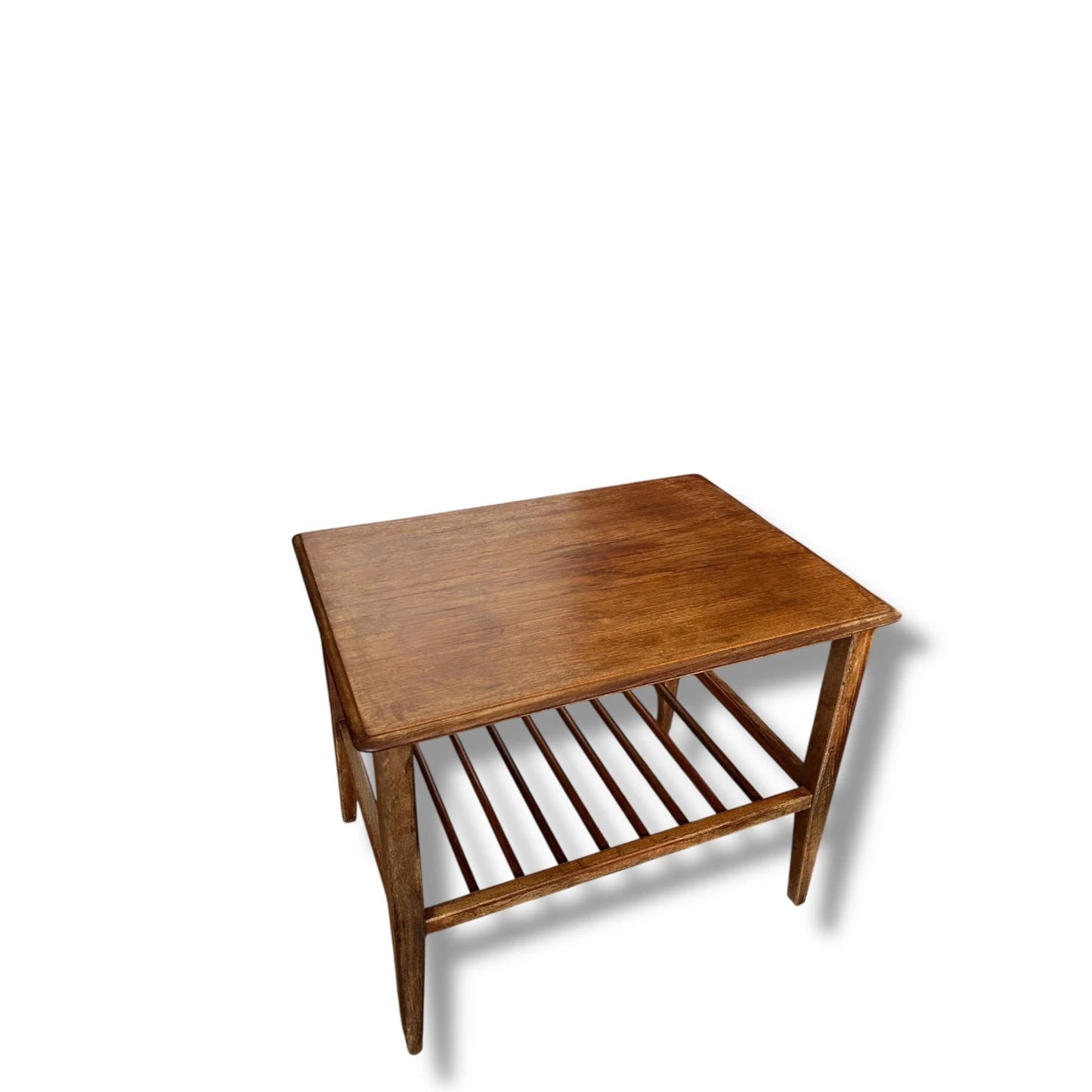Mid Century Modern Teak End Table | Vintage Side Table with Slatted Shelf