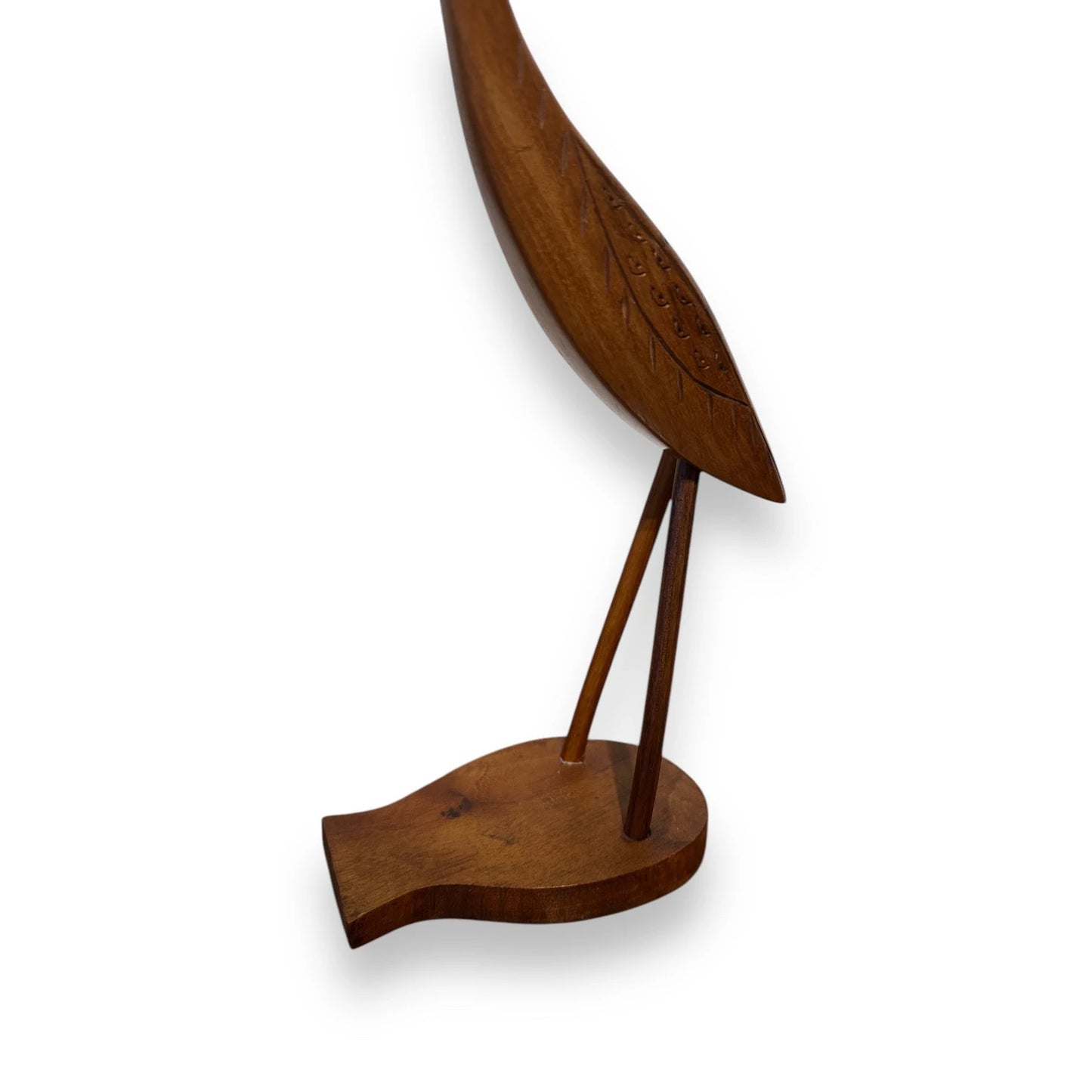 Mid Century Crane Carved Wood Sculpture
