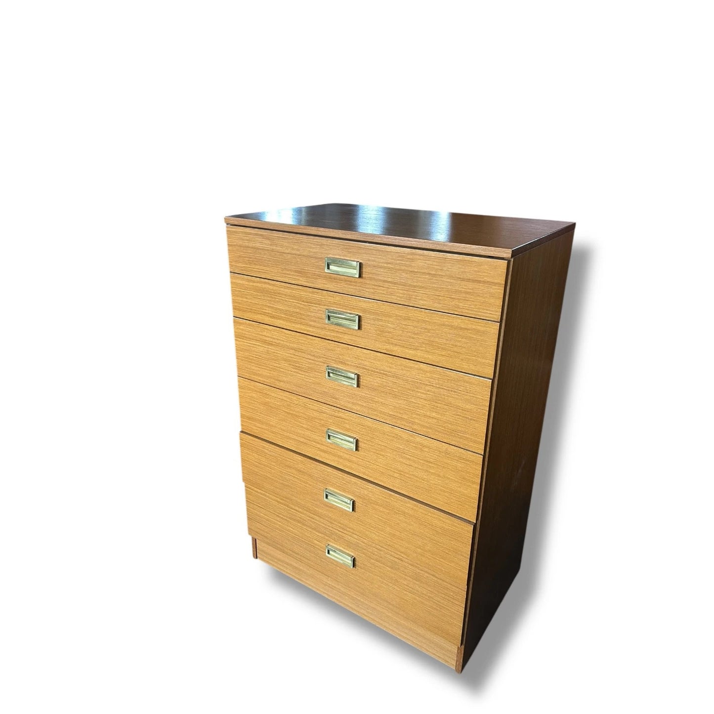 Mid Century Modern Teak Formica Tallboy Chest of Drawers