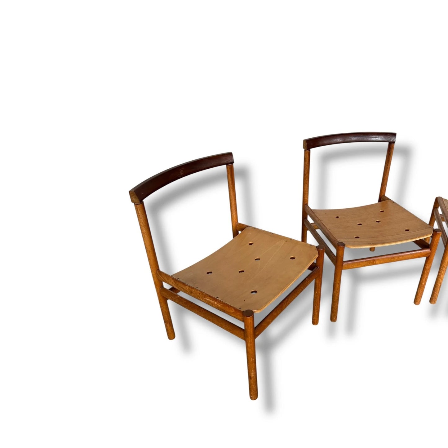Set of 4 Mid Century Modern Elliott of Newbury Teak Brutalist Dining Chairs