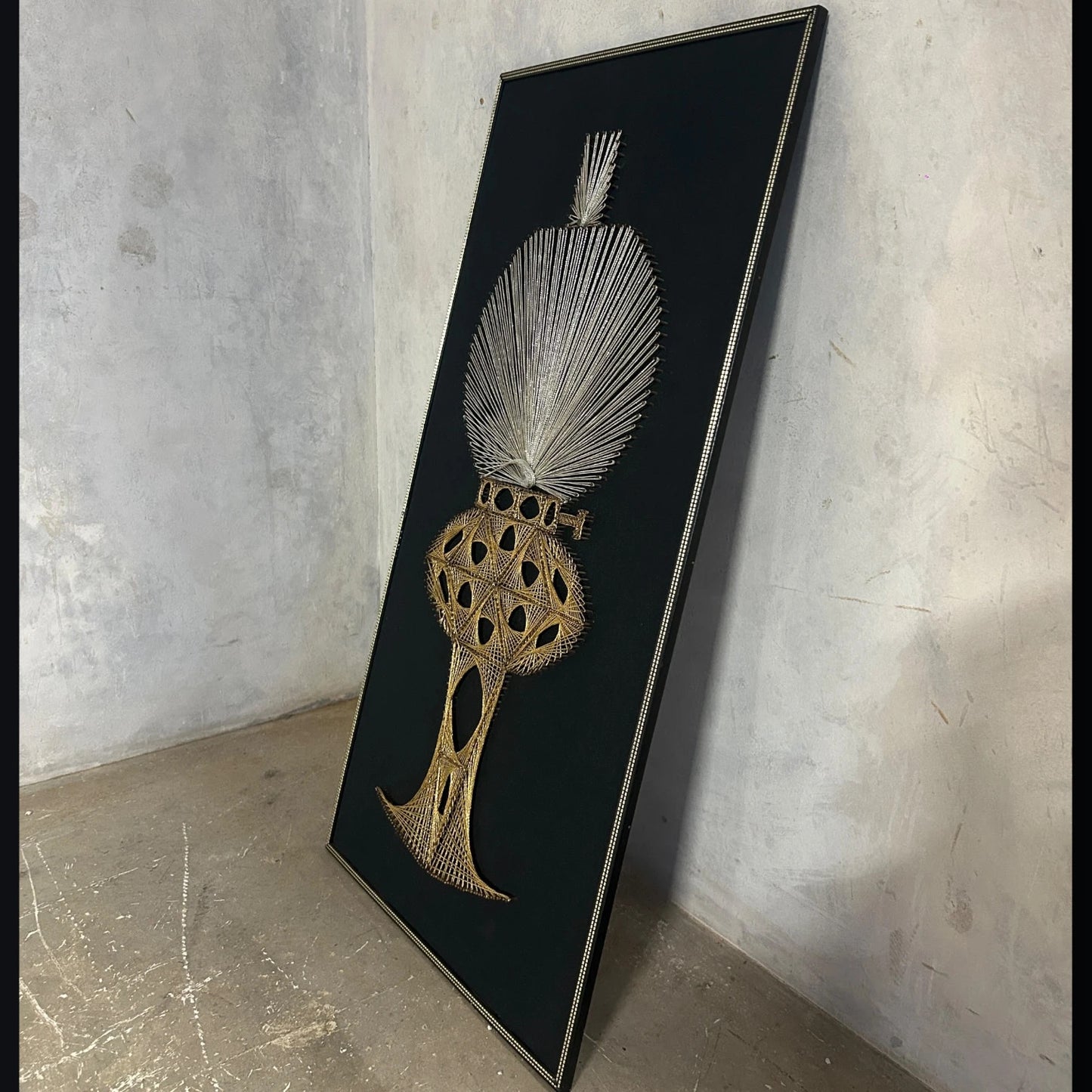 Mid century string art oil lamp