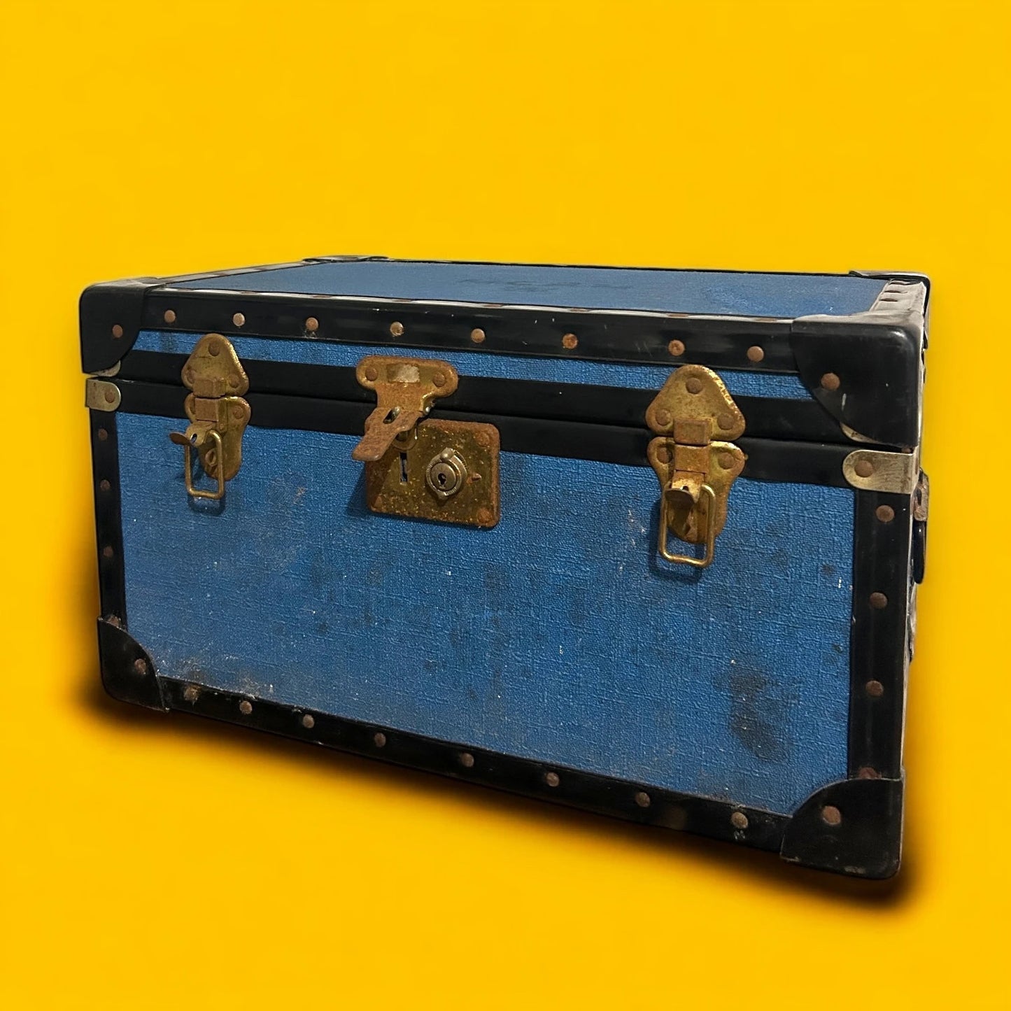 Vintage 1960s Blue and Black Steamer Trunk Chest