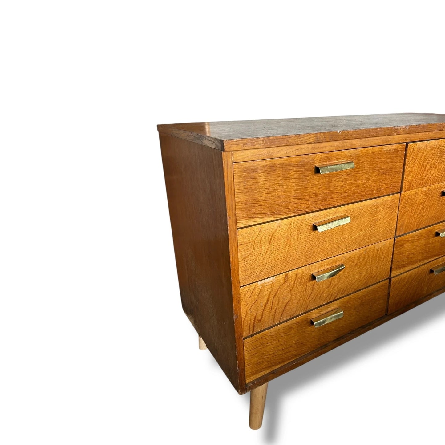 Mid Century Teak and Oak Chest of Drawers – Vintage 1960s Dresser – Brass Handles