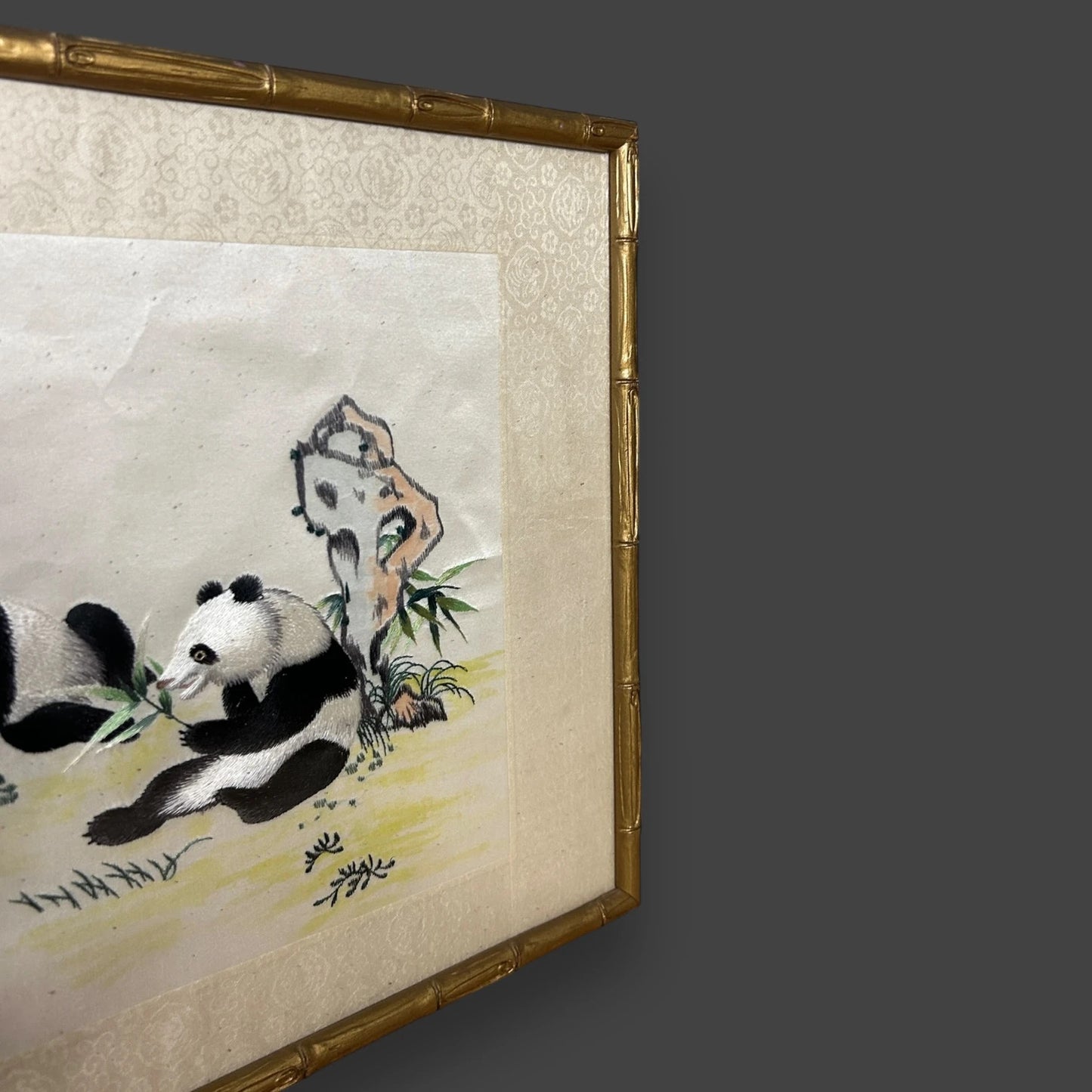 Vintage 1960s Chinese Pandas Silk Tapestry