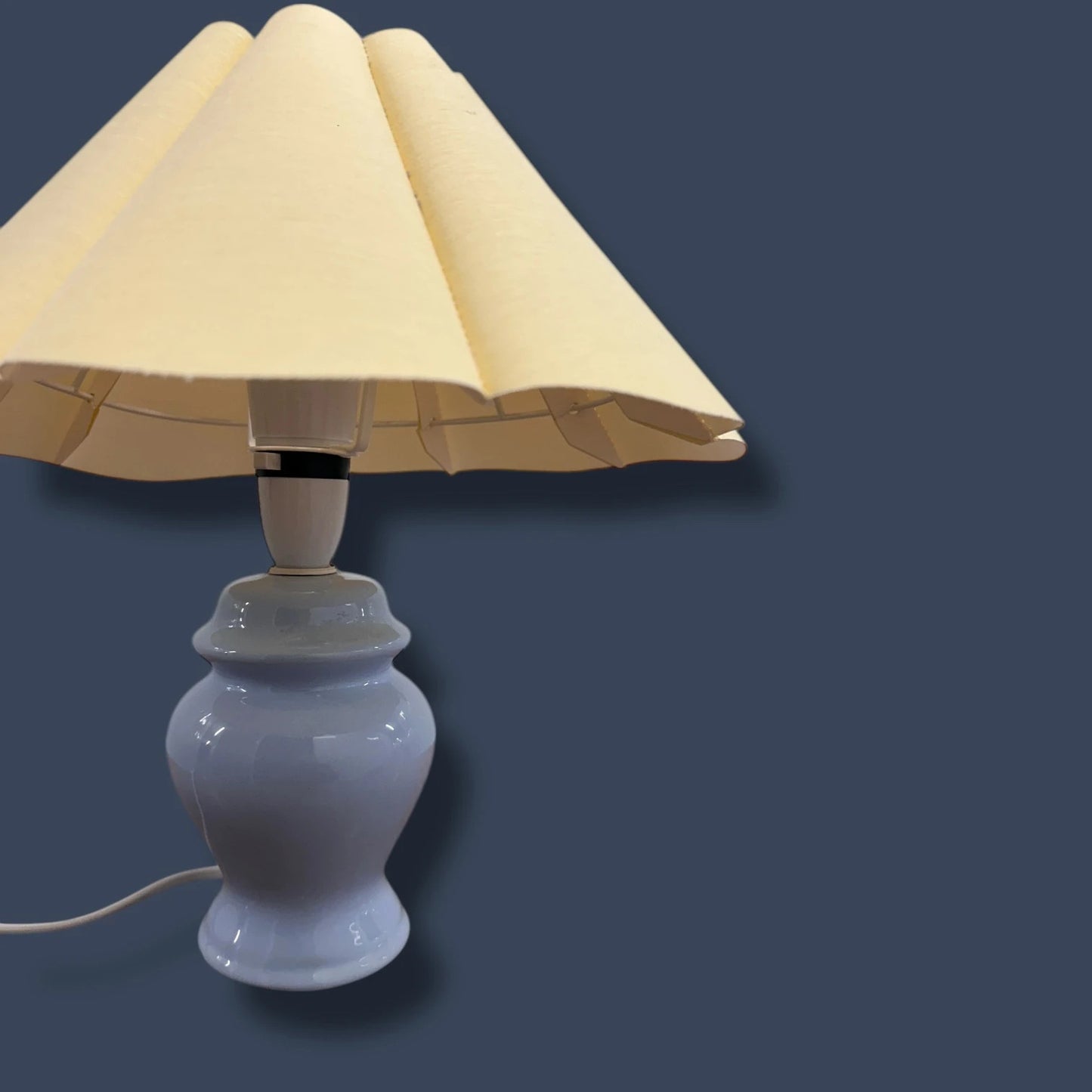 Mid Century Boho Yellow Pleated Shade Blue Ceramic Table Lamp