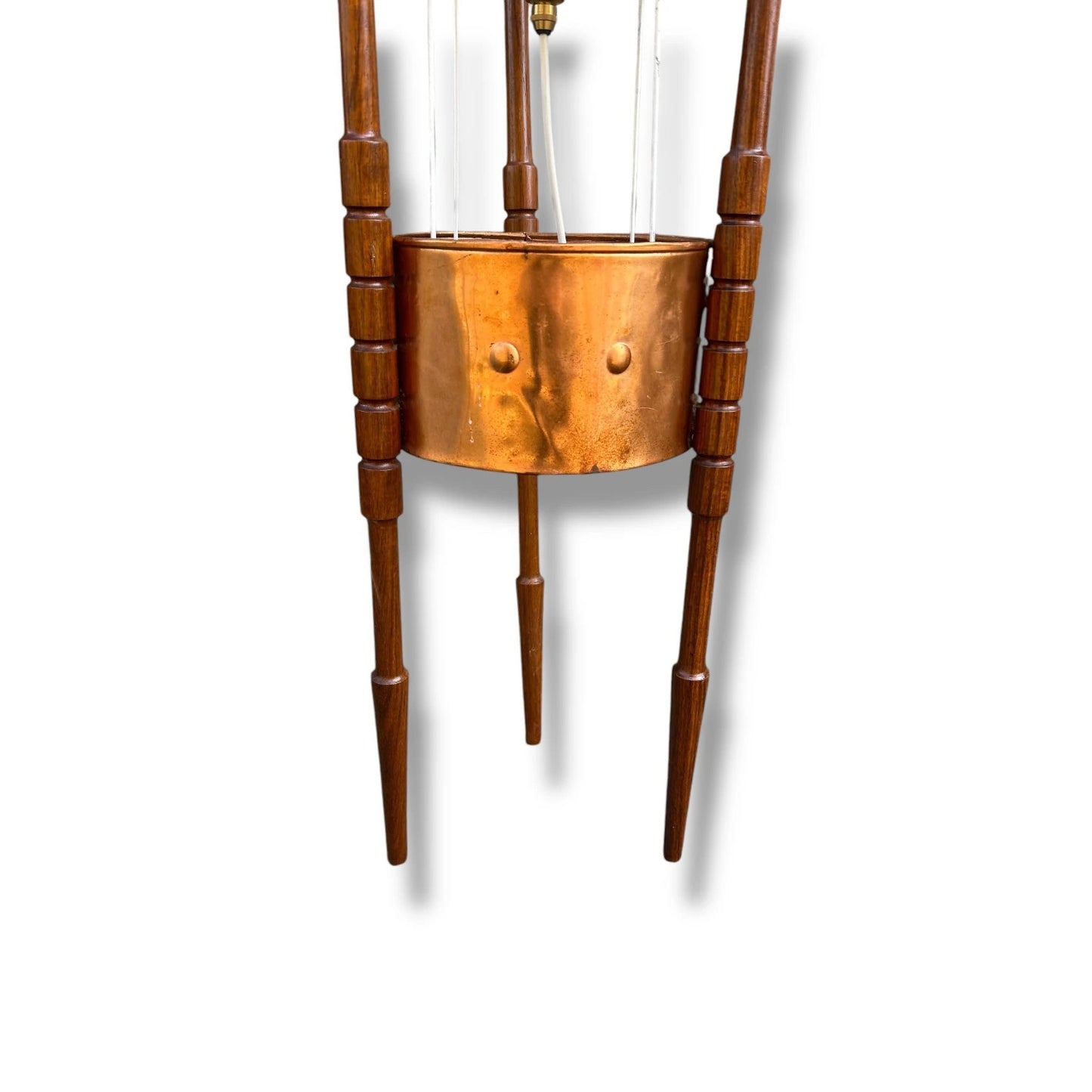 Mid Century Copper and Teak Wood Floor Lamp