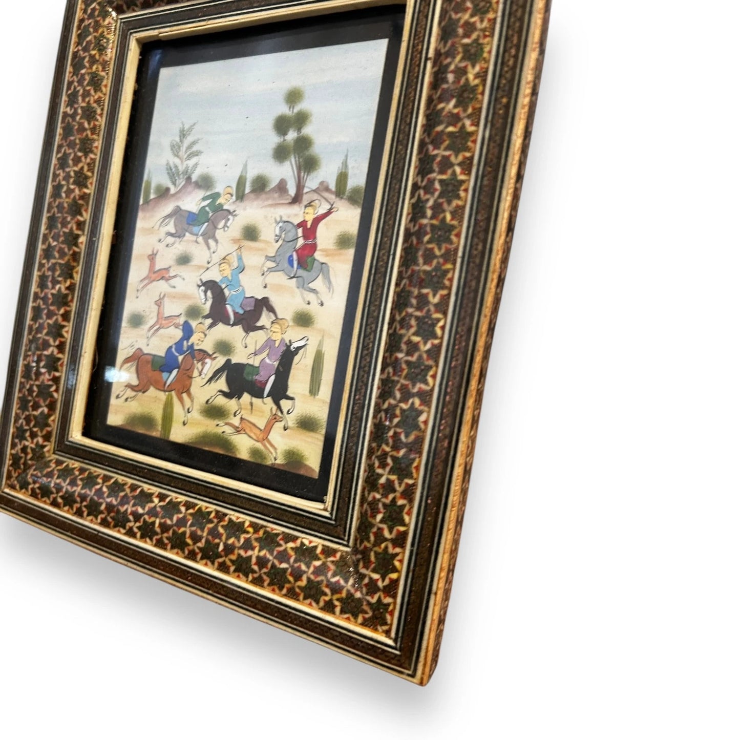 Vintage 1950s Persian Khatam Mosaic Watercolour Painting