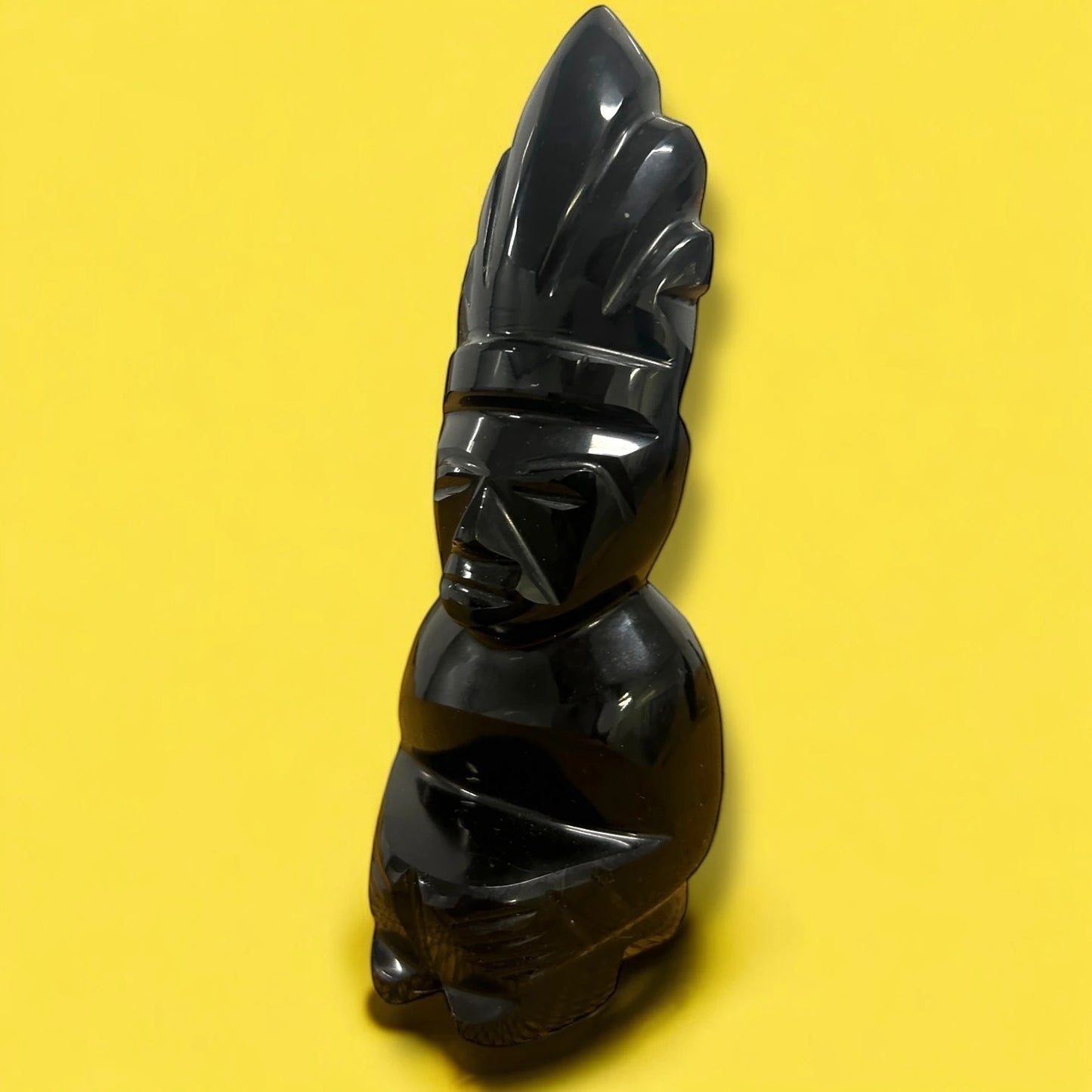 Mid Century Aztec Warrior Obsidian Statue