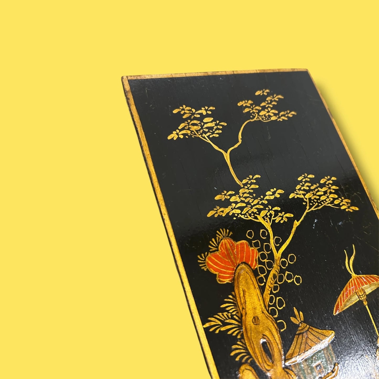 Vintage 1960s Chinese black lacquered wood panel