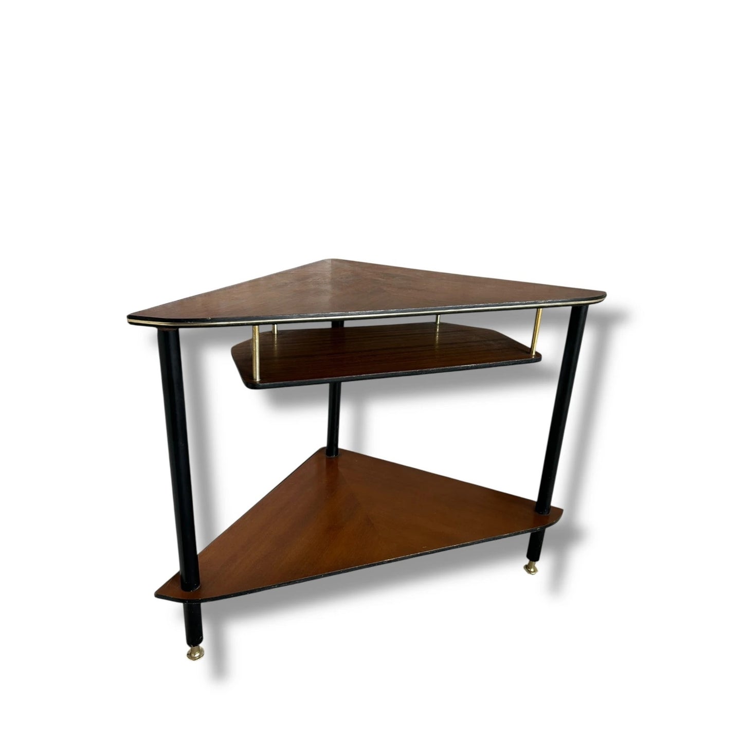 Mid Century Modern Formica and Teak Triangular Corner Shelf Unit