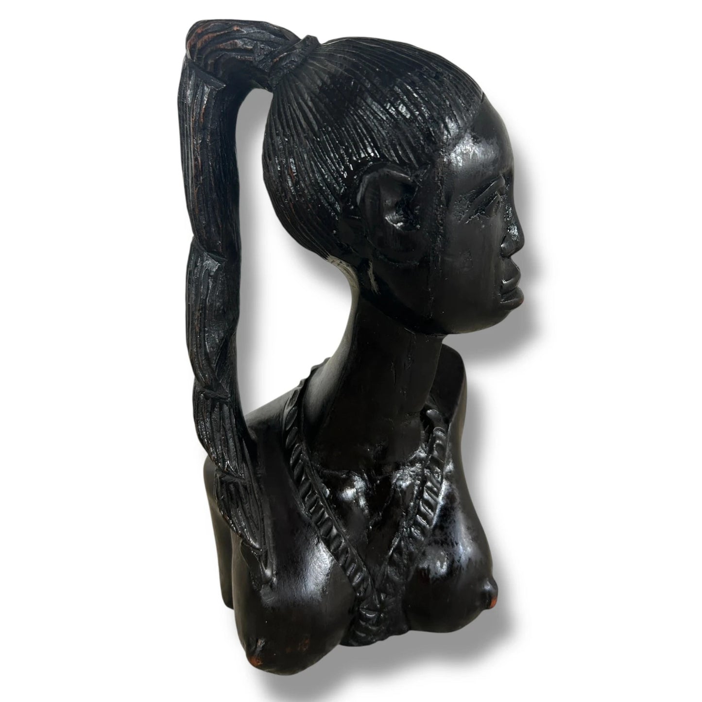 Antique African Hand Carved Ebony Wood Fulani Woman Sculpture