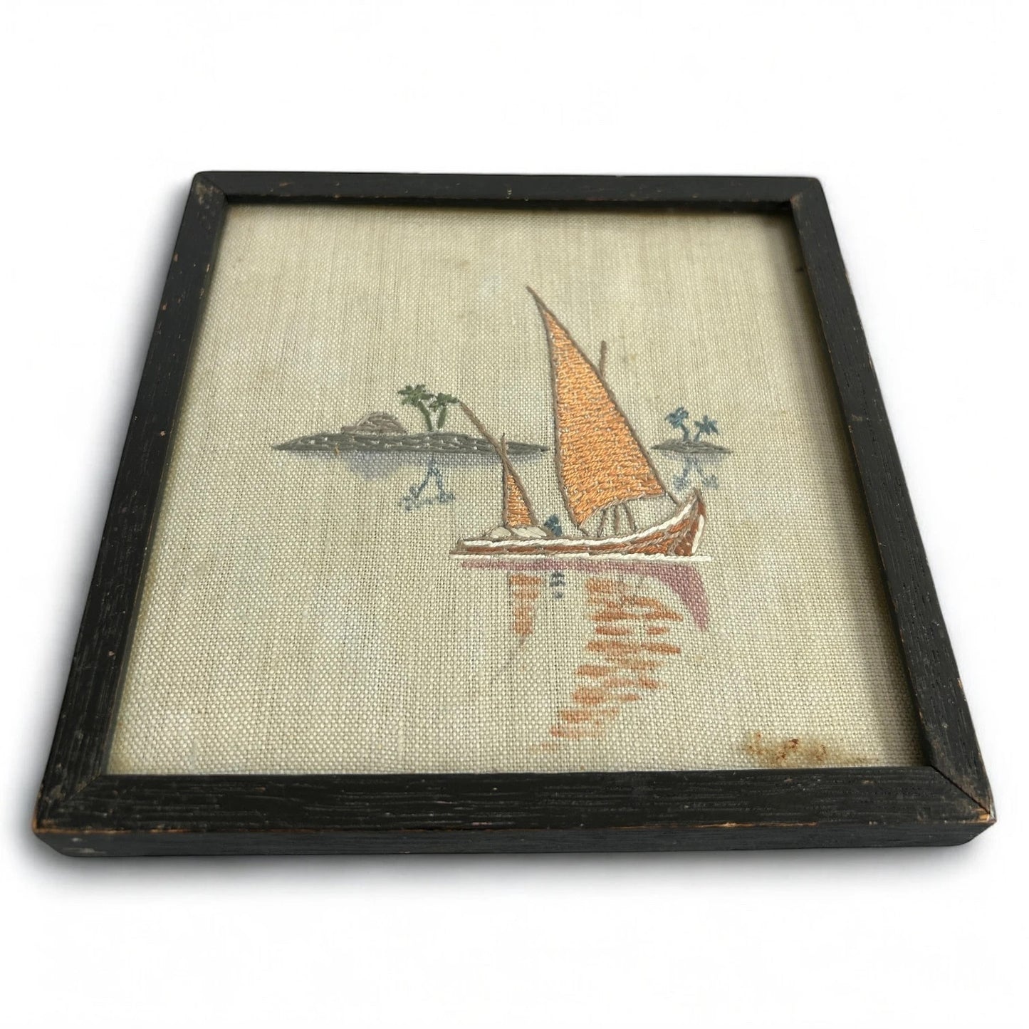 Mid Century Japanese Boats Handpainted Silk Paintings