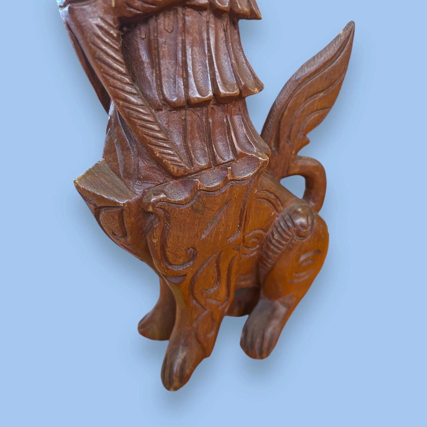 Vintage 1960s Carved Wood Chinese Foo Dog Statue