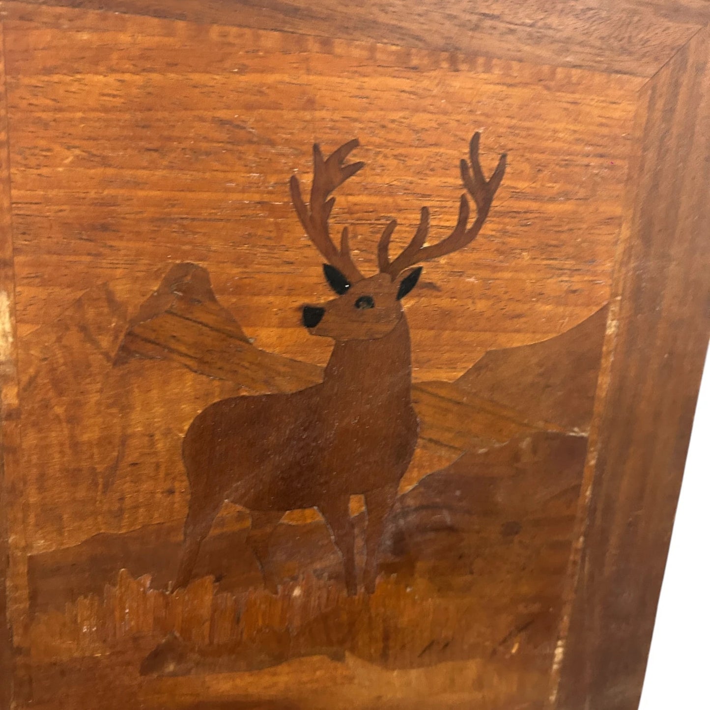 Mid Century Wood Marquetry Stag Picture Frame