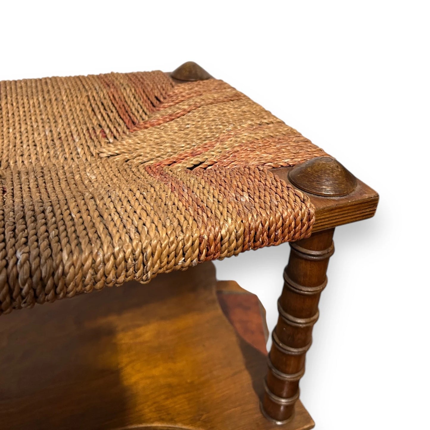 Vintage Wooden Bobbin Footstool With String Seat