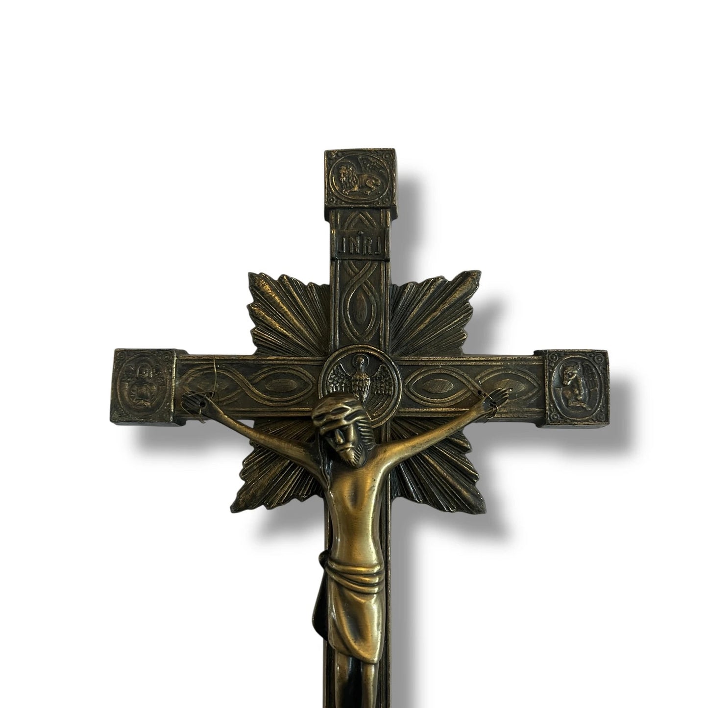 Vintage 1950s French Brass Crucifix | Art Deco Jesus Christ Wall Cross