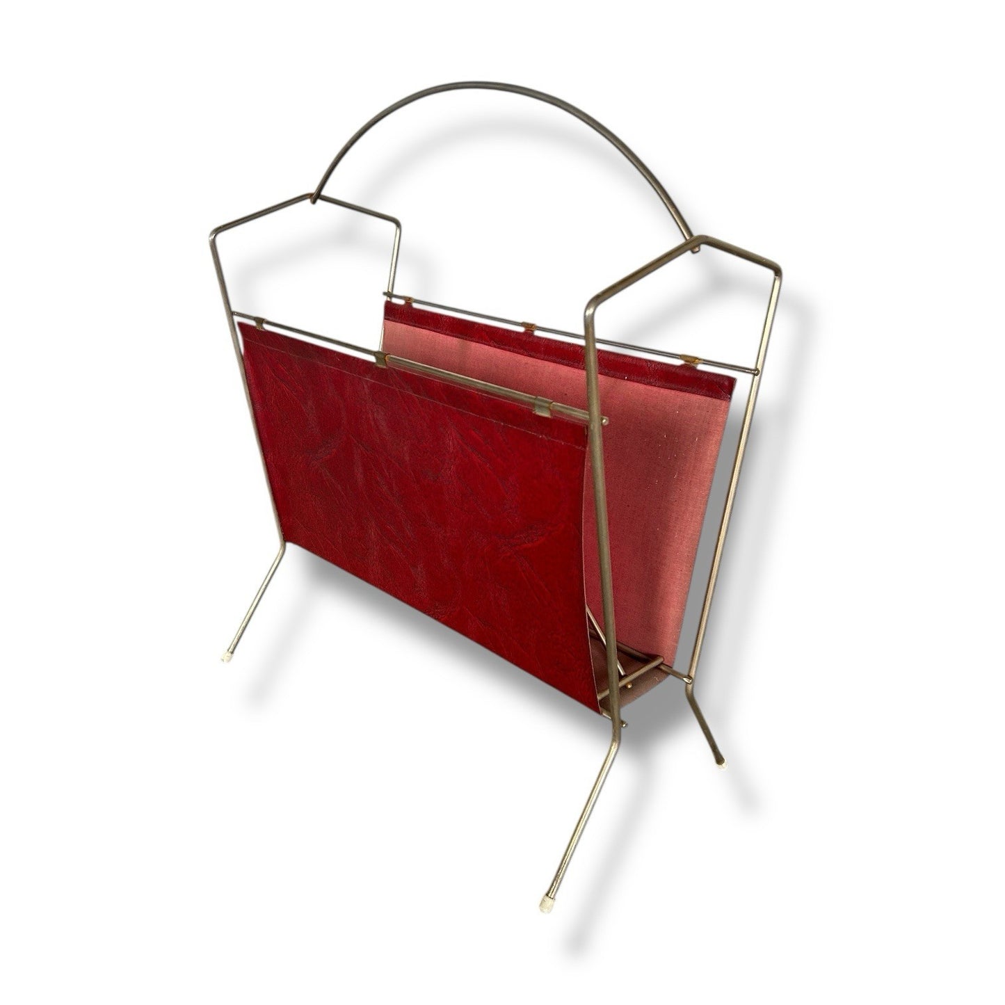 Mid-Century Modern Leather and Brass Italian Magazine Rack Vintage Storage