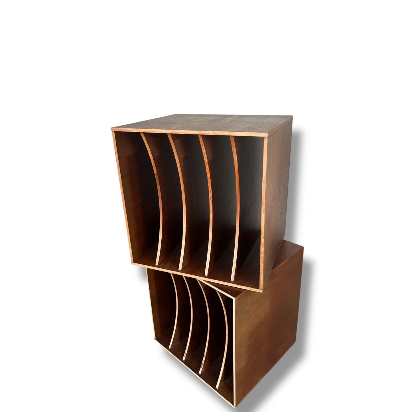 Mid Century modern teak wood vinyl record storage cubes
