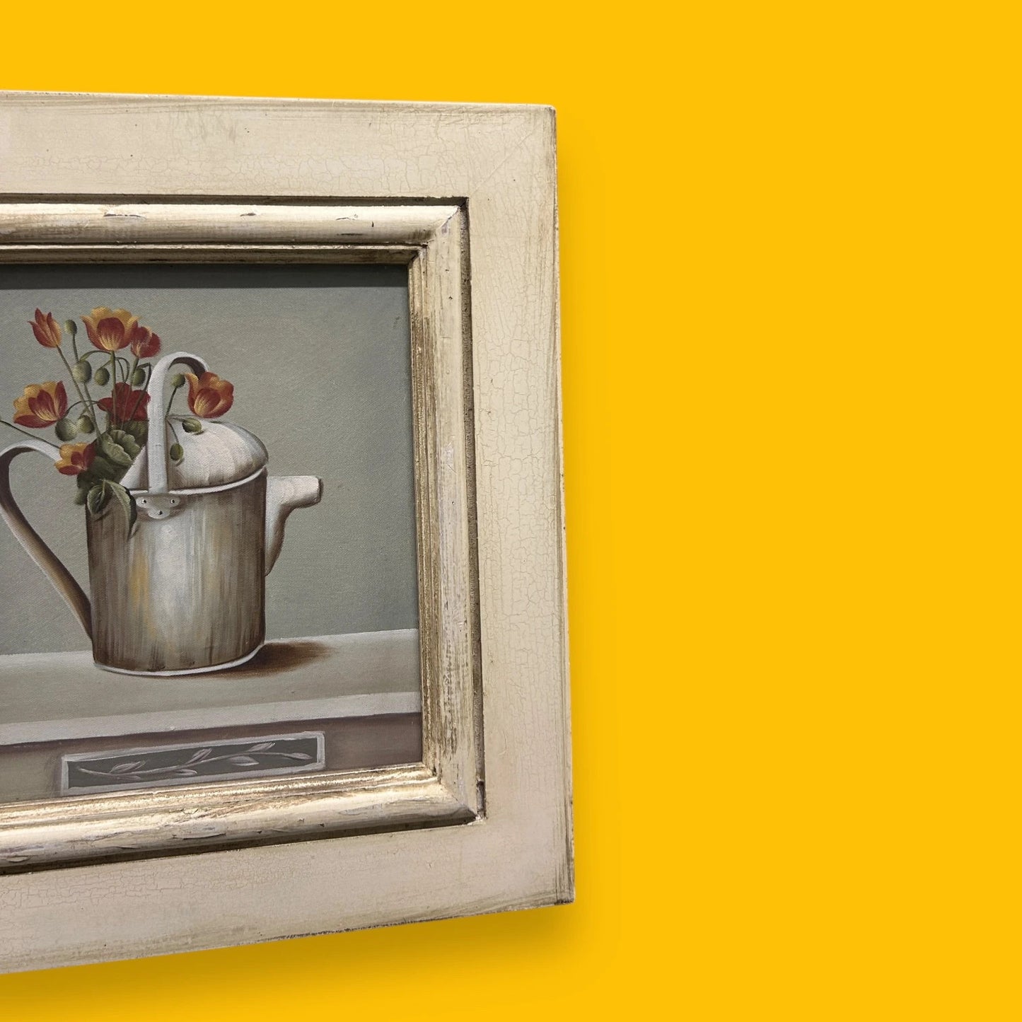 Vintage 1950s Watering Can Oil Painting