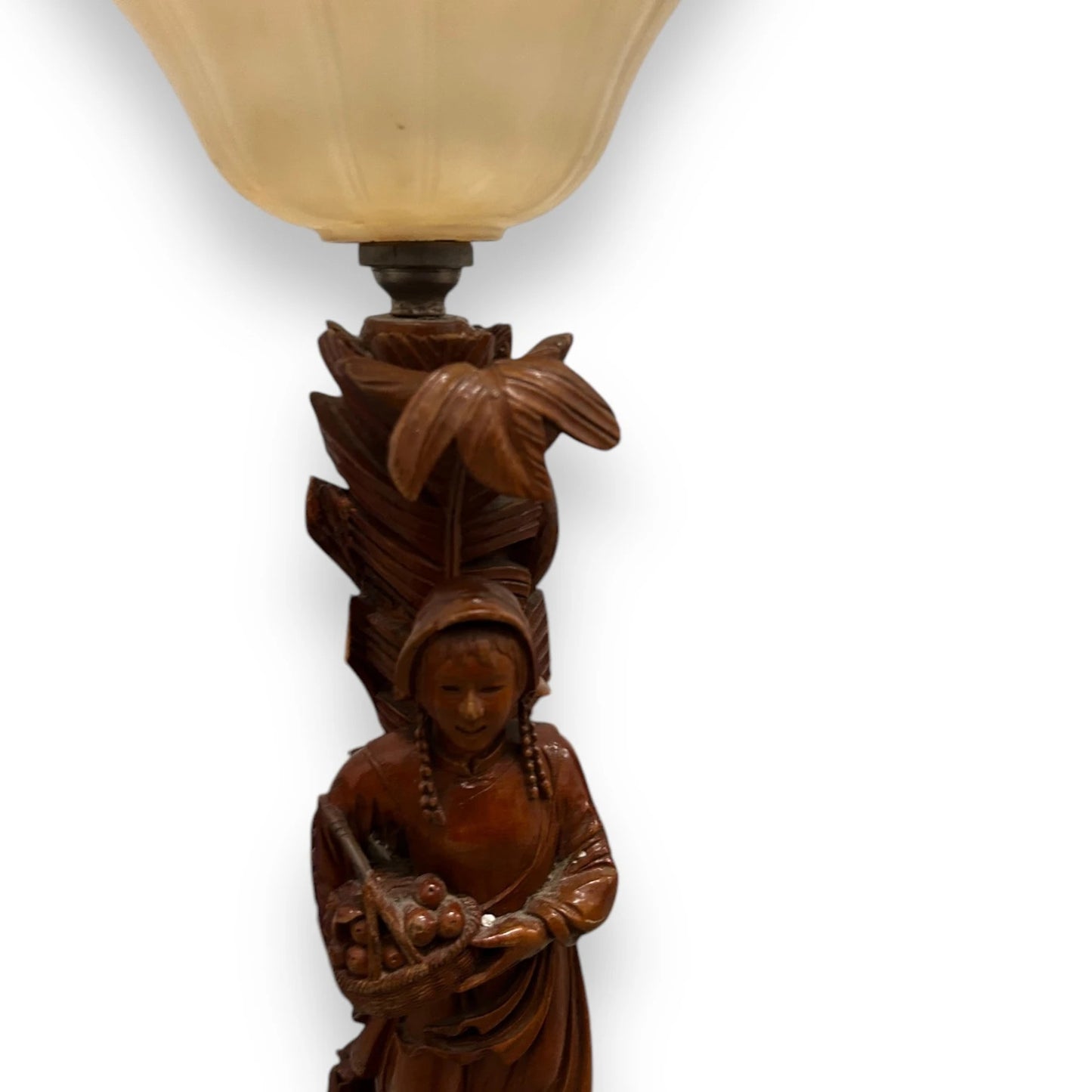 Vintage 1960s Carved Wood Asian Lady Lamp