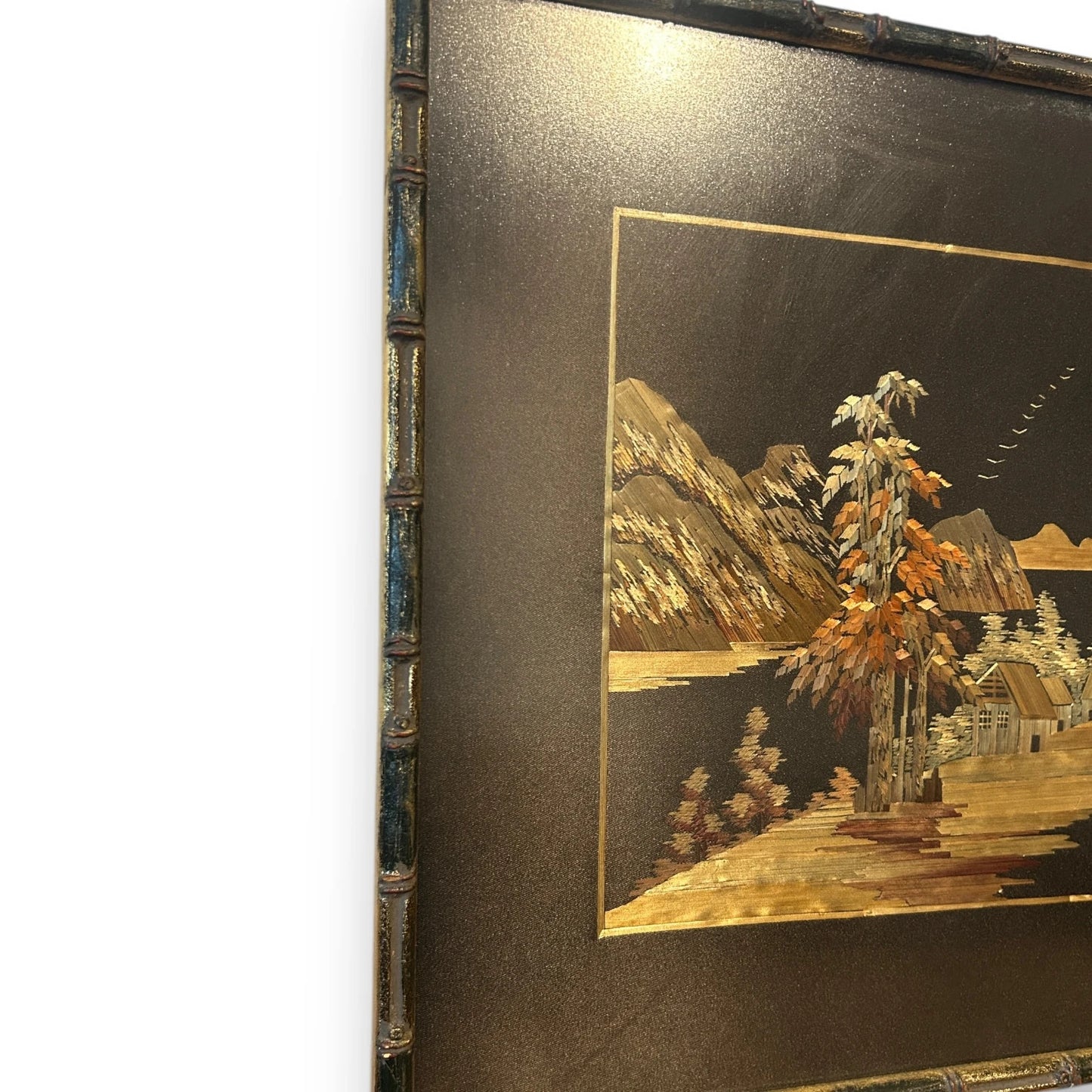 Mid Century Japanese Wood Marquetry Painting