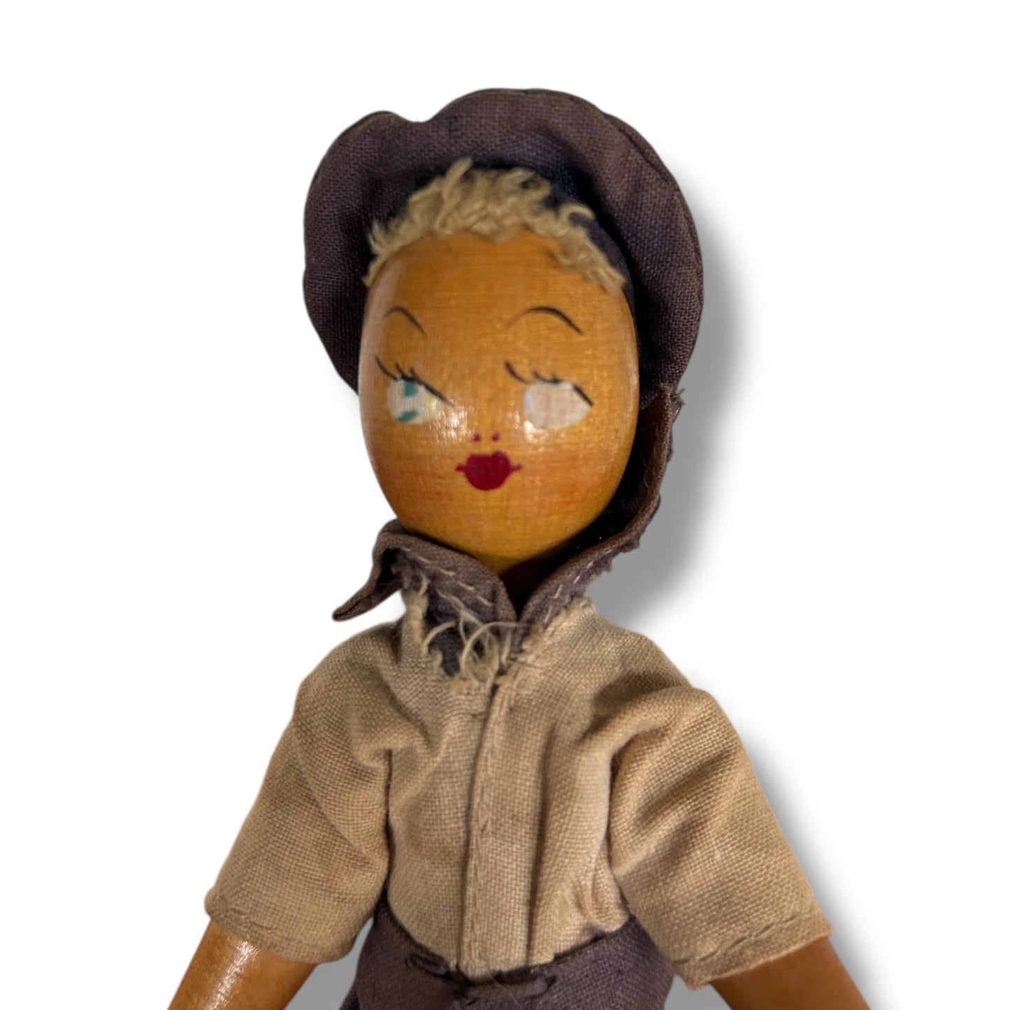 Mid Century Modern Carved Wood Polish Peg Doll Collectable