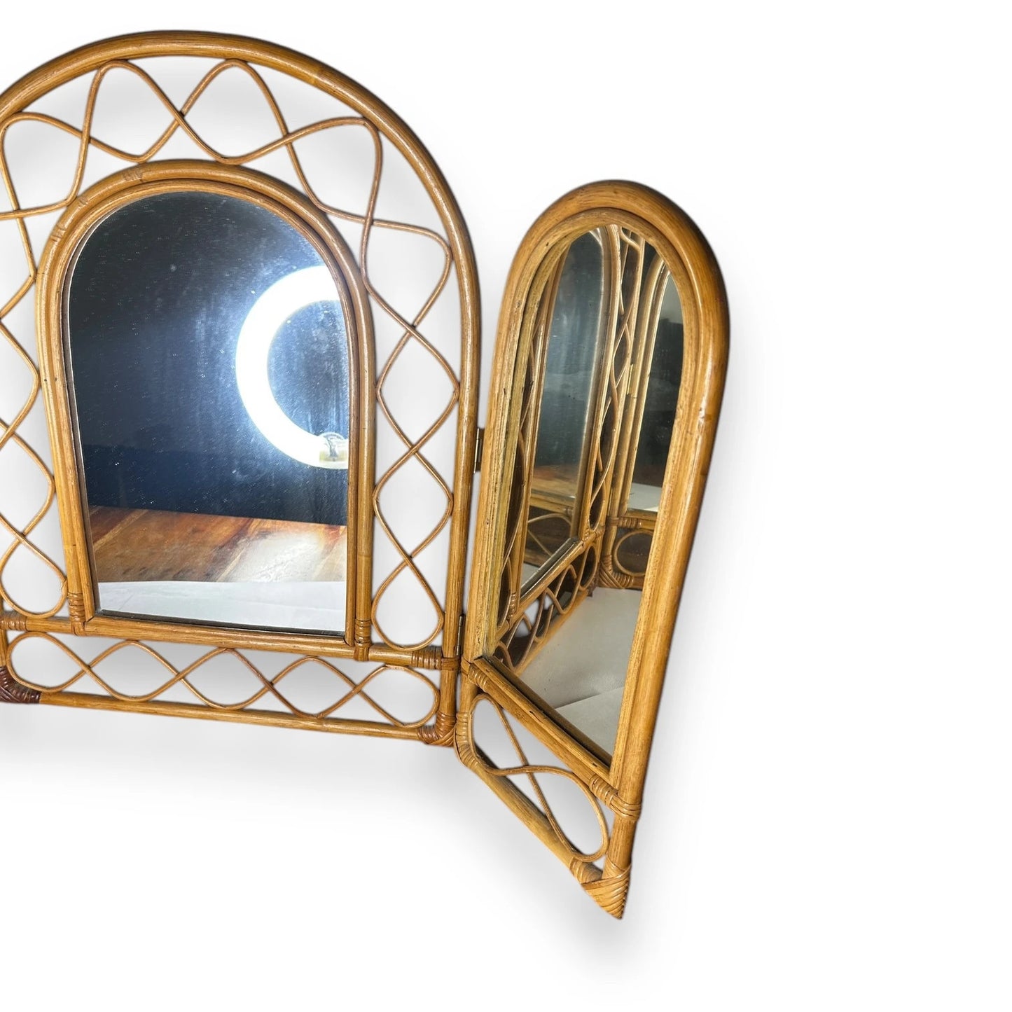 Mid century triptych bamboo mirror