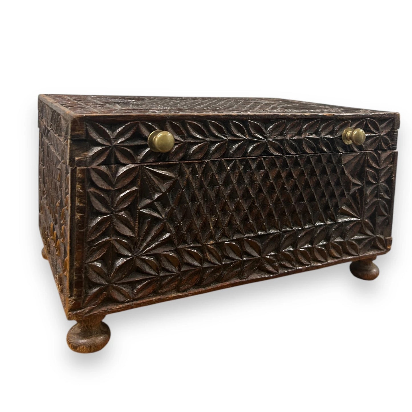 Vintage 1950s Indian Carved Wood Jewellery Box