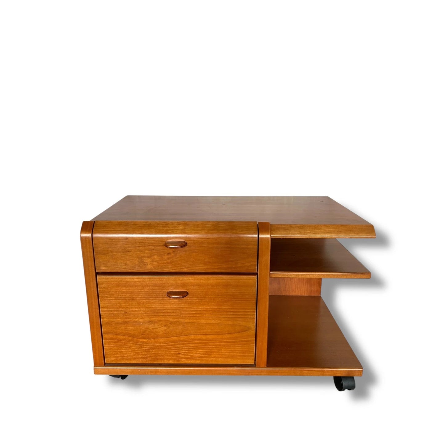 Vintage German Mid Century Modern Teak Rolling Cabinet – 1960s Mobile Side Table