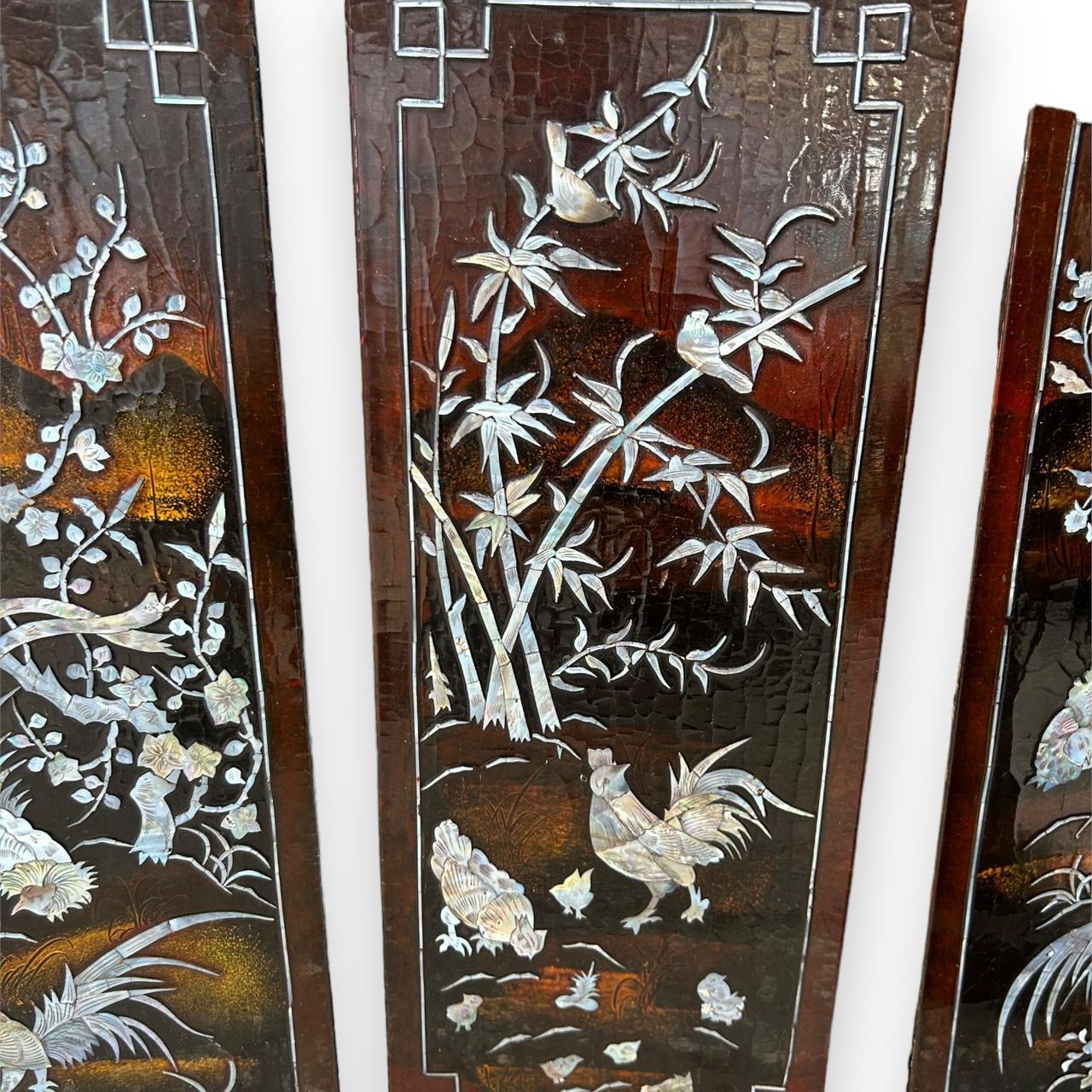 Antique Set of 3 Mother of Pearl Iridescent Wall Panels